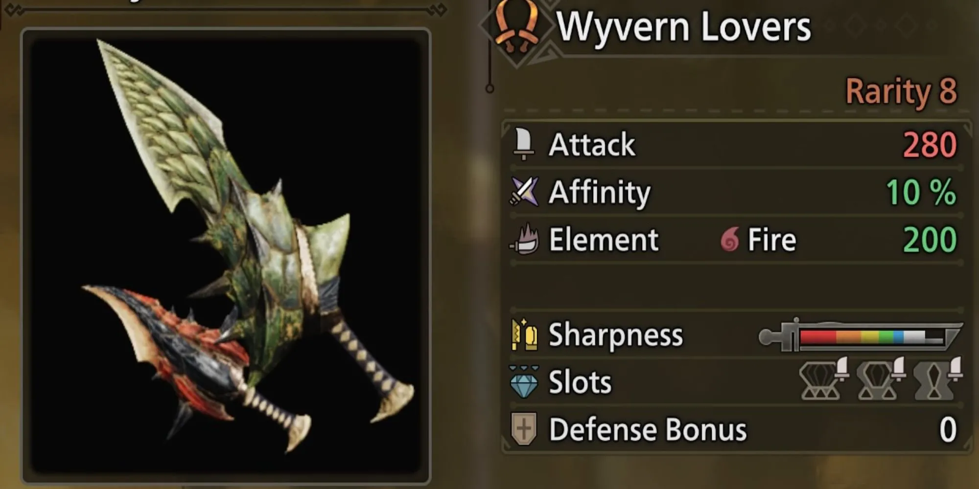 Song Kiếm Wyvern Lovers MH Wilds từ Rathalos với tỷ lệ chí mạng và sát thương Lửa vượt trội