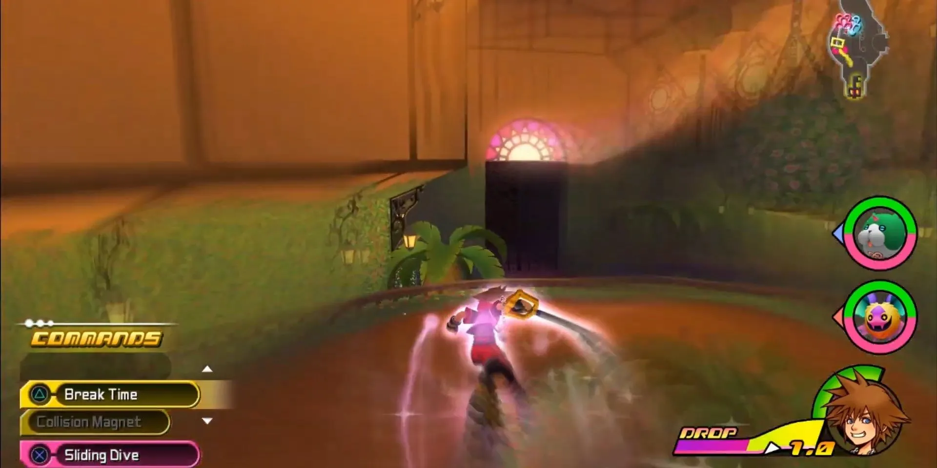 Sora thực hiện Flowmotion trong Kingdom Hearts 3D