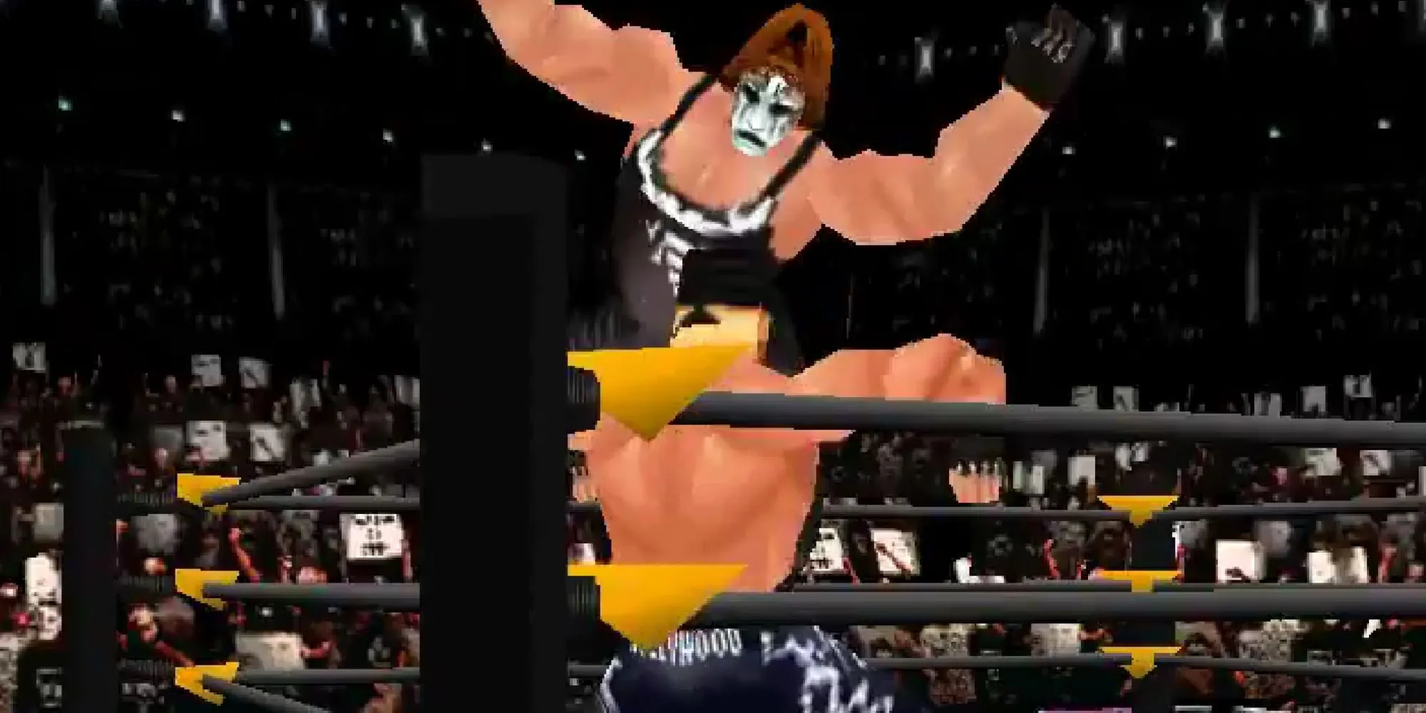 Sting thực hiện đòn Stinger Splash lên Hulk Hogan trong WCW/NWO Revenge