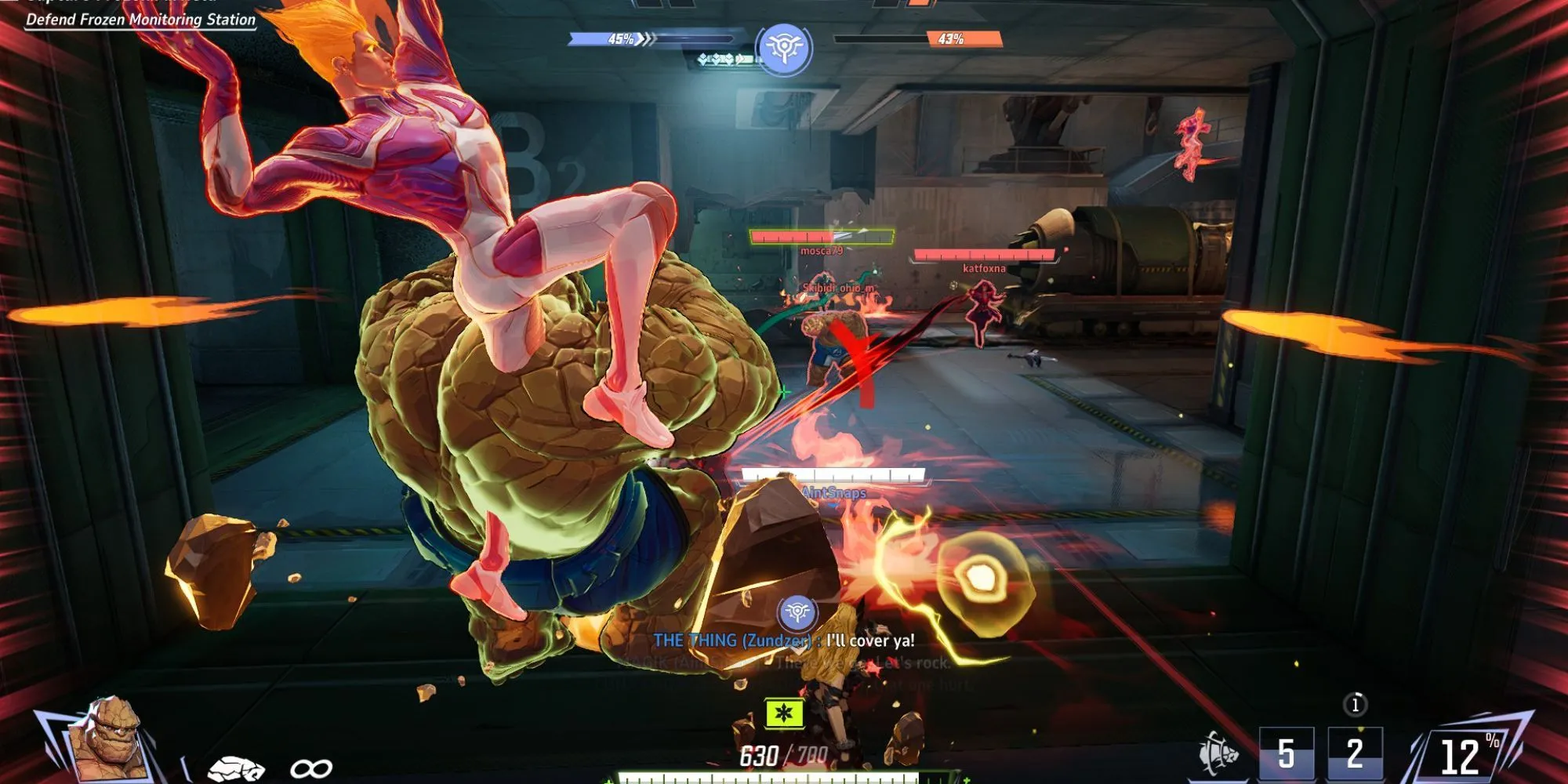 The Thing sử dụng Embattled Leap để hỗ trợ đồng đội trong Marvel Rivals