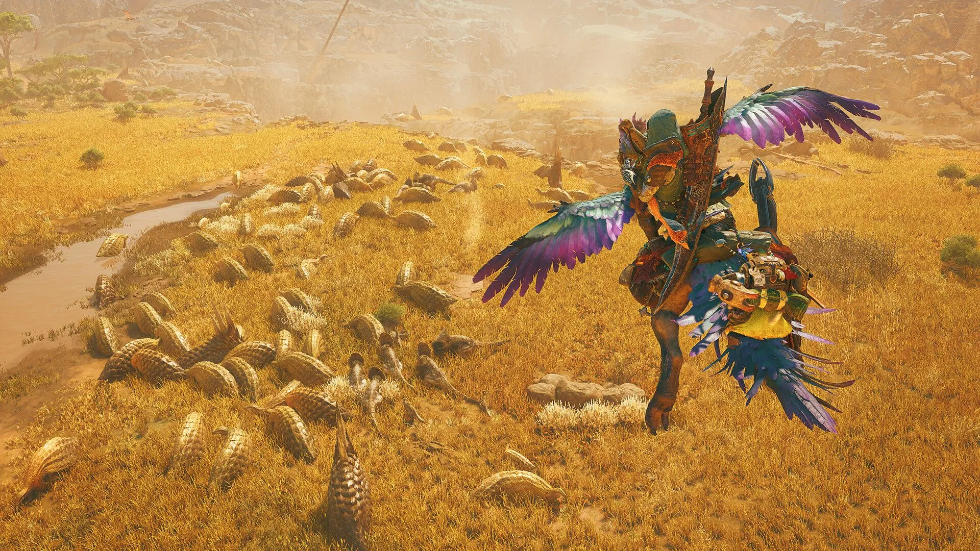 Thợ săn cưỡi Seikret khám phá thế giới Monster Hunter Wilds