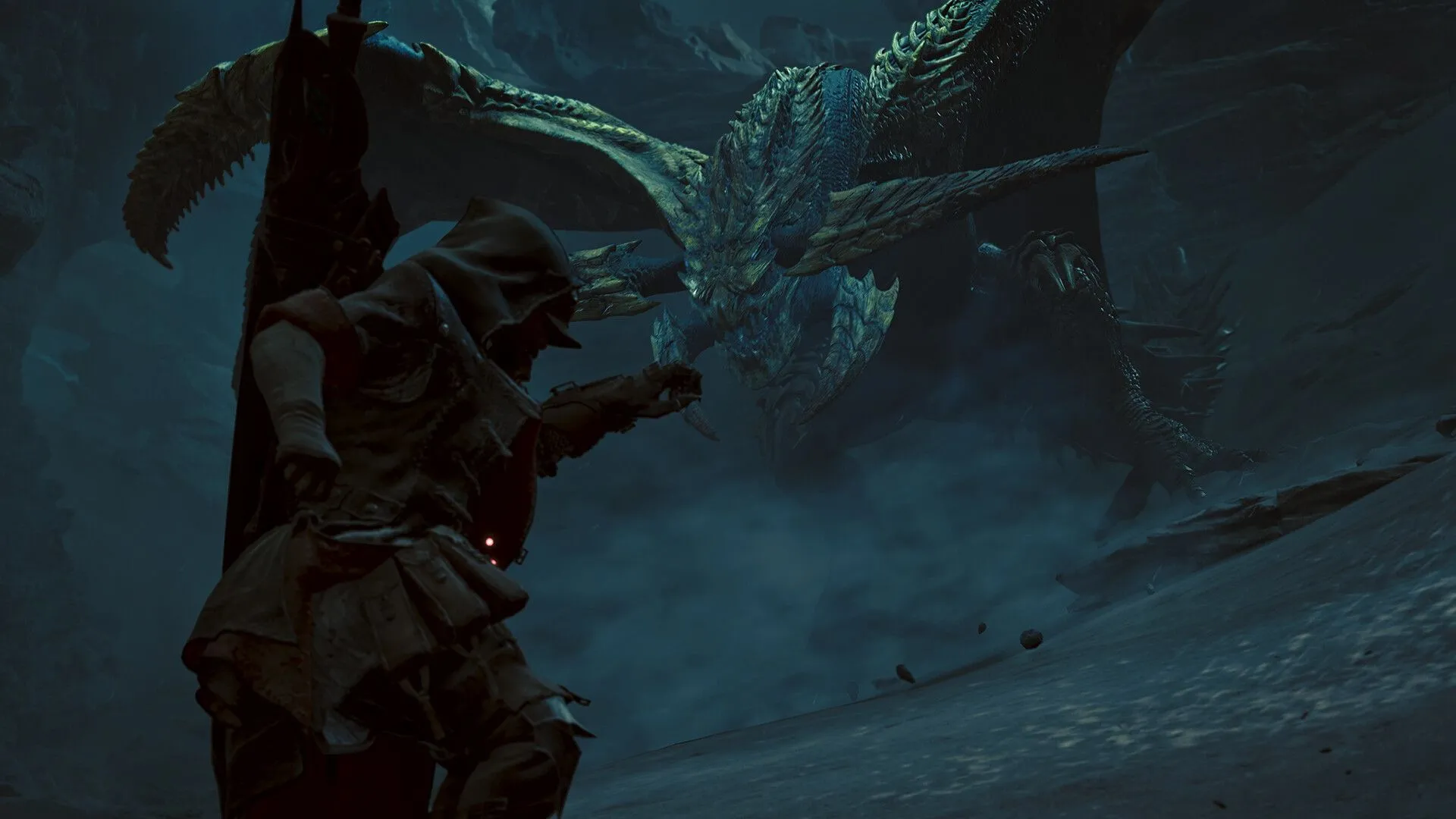 Thợ săn sử dụng Bếp nướng di động để nướng thịt trong Monster Hunter Wilds