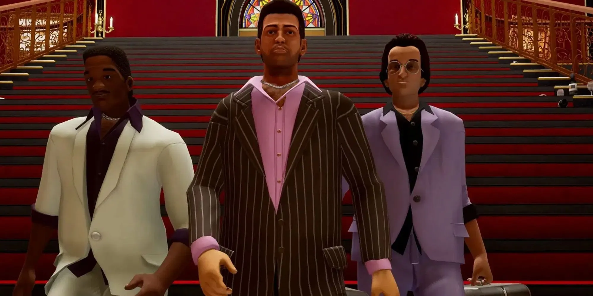 Tommy Vercetti trong cuộc đấu súng tại biệt thự của mình ở nhiệm vụ cuối cùng của GTA Vice City