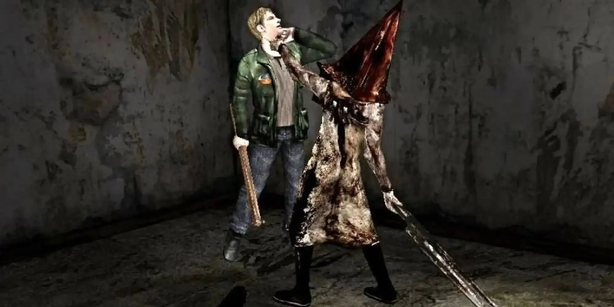 Trùm Pyramid Head trong trận chiến của game Silent Hill 2 trên PS2