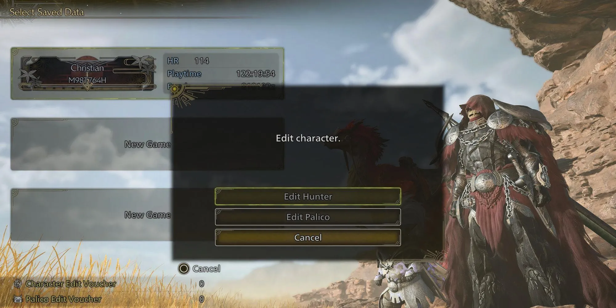 Tùy chọn tải lên thiết kế để chia sẻ mã tạo nhân vật Monster Hunter Wilds