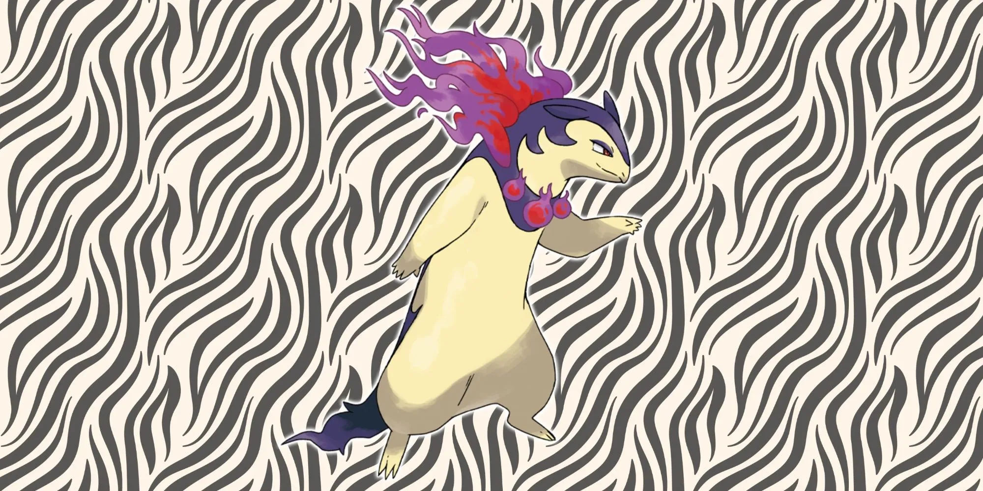 Typhlosion Hisui với ngọn lửa tím ma quái trên cổ