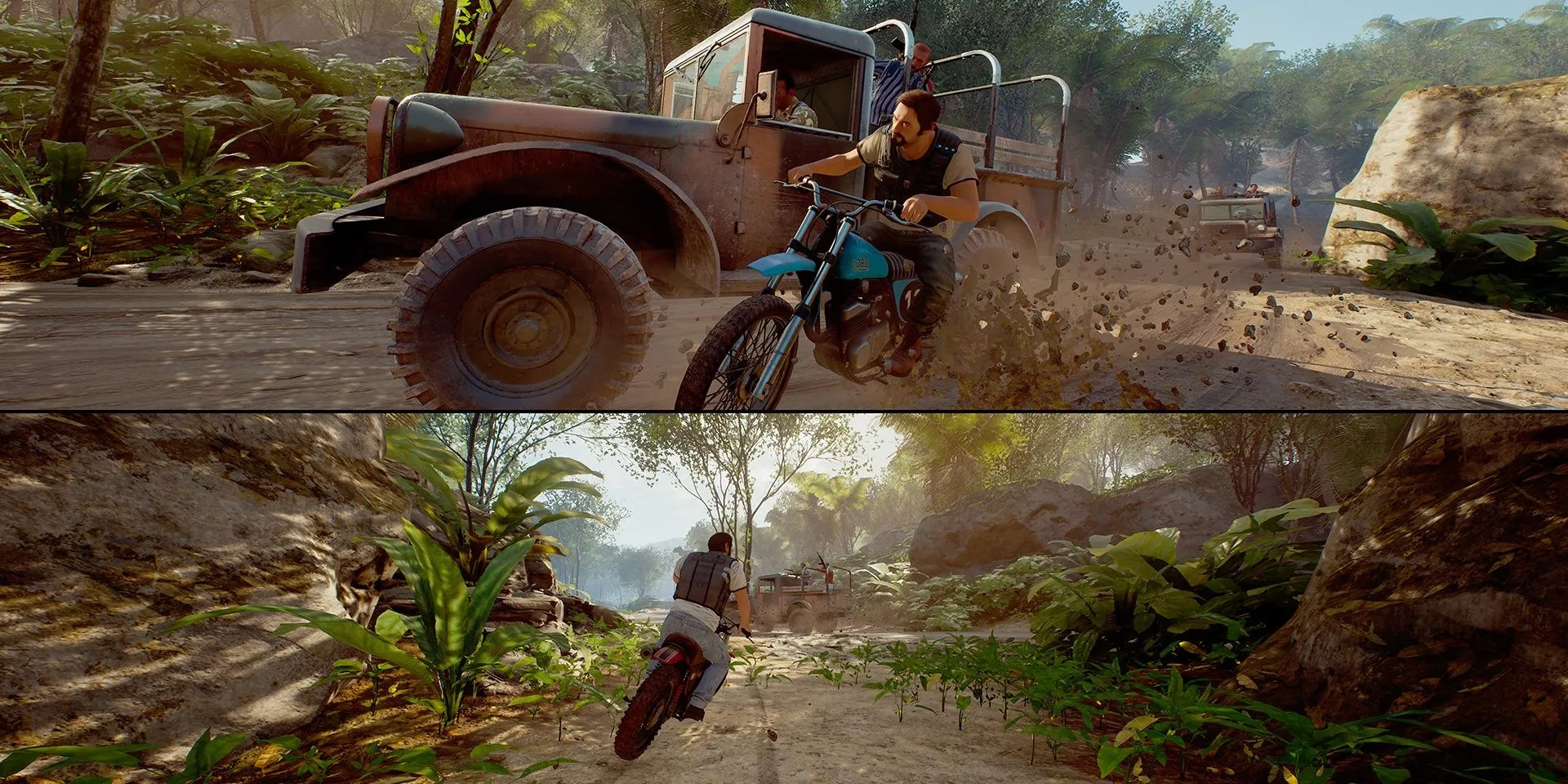 Vincent và Leo lái mô tô trong game A Way Out