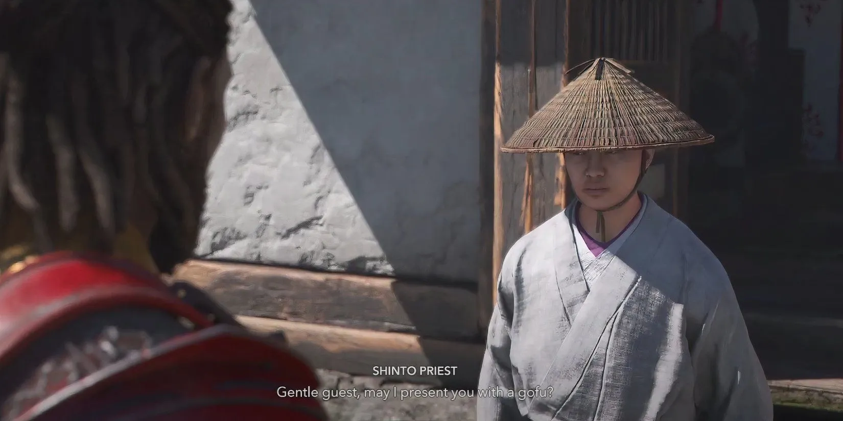 Yasuke thực hiện các nghi lễ thanh tẩy tại đền Shirahige theo yêu cầu của Oichi