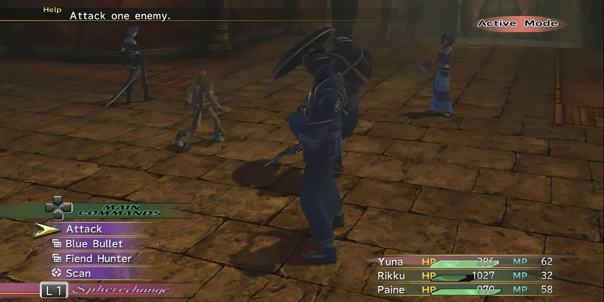 Yuna, Rikku và Paine trong trận chiến Final Fantasy X-2 với hệ thống ATB nhanh nhẹn