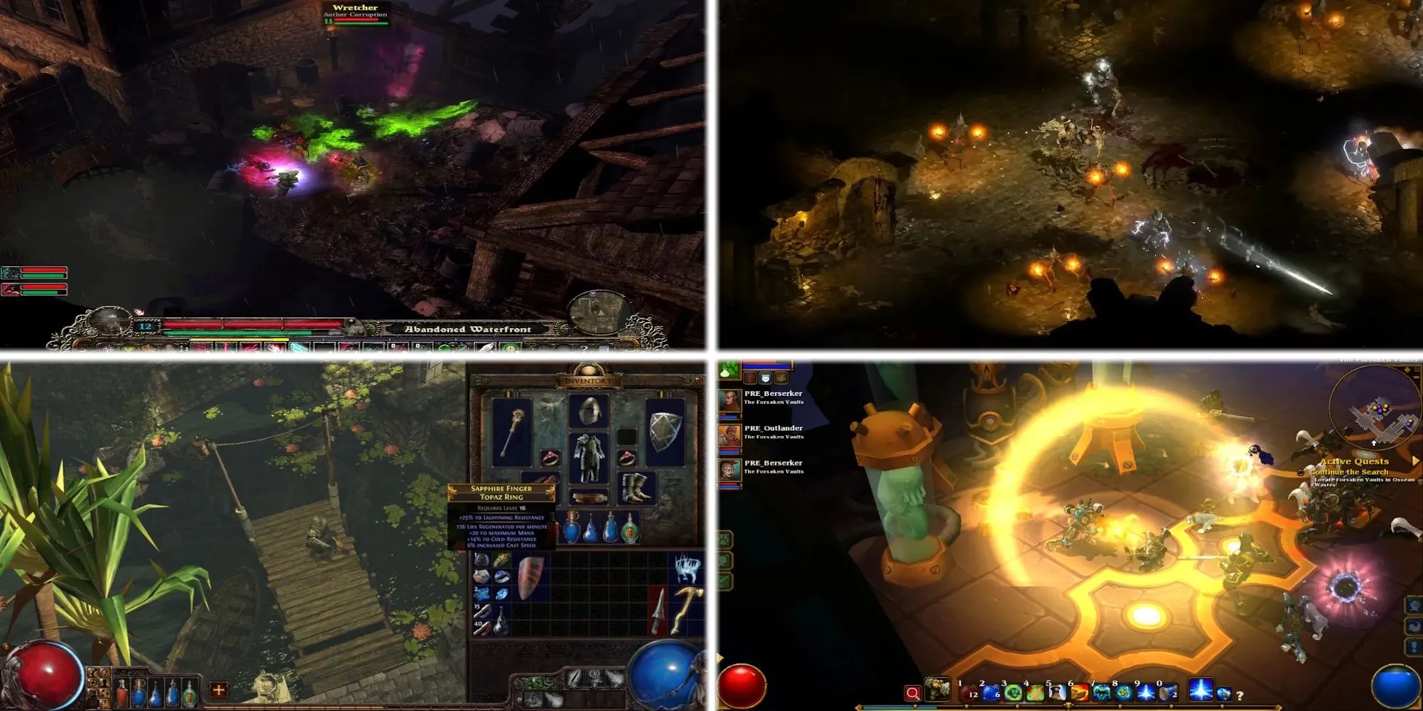 Ảnh ghép các game ARPG nổi tiếng như Grim Dawn, Diablo 2 Resurrected, Path of Exile và Torchlight 2