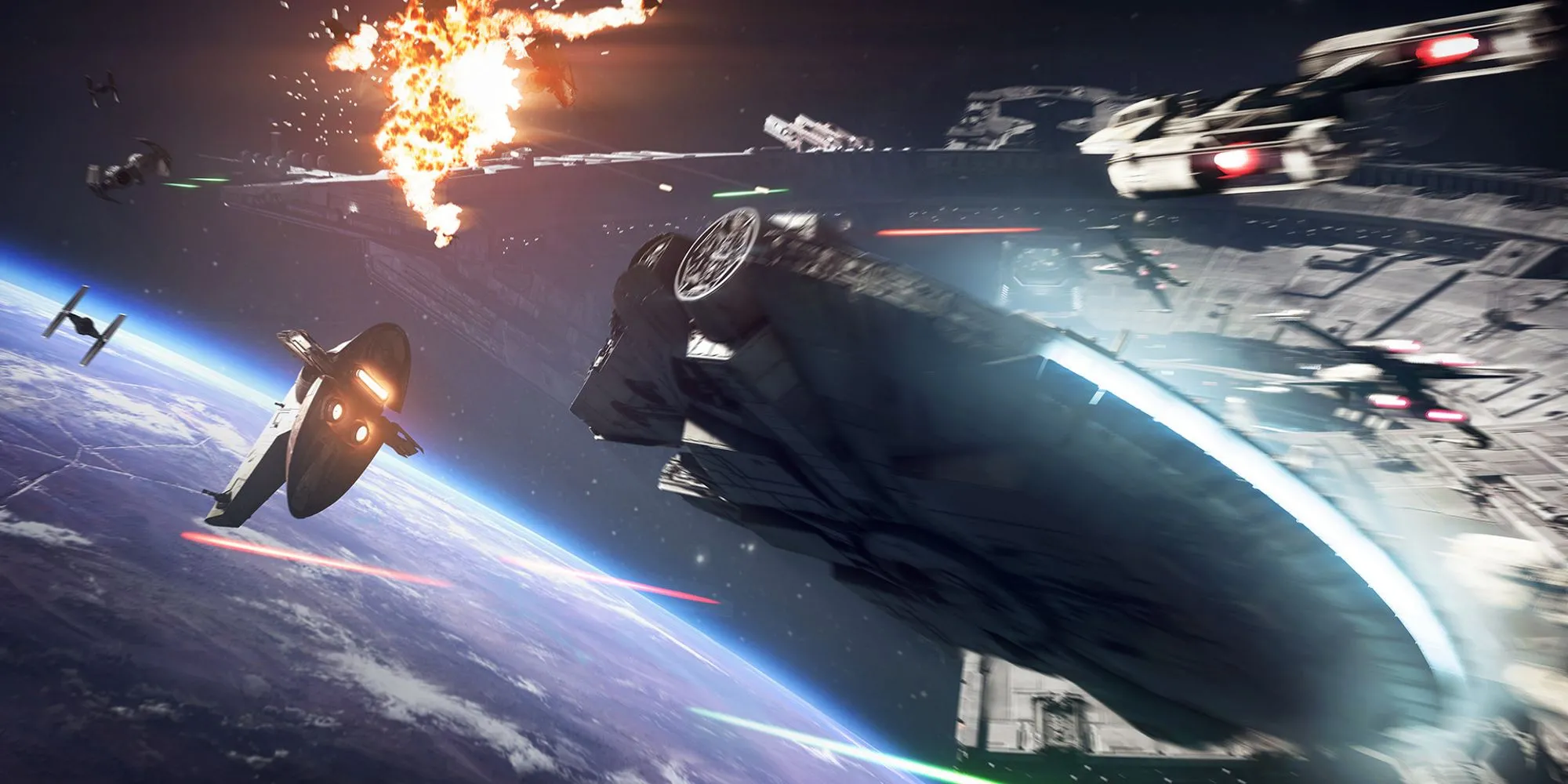 Cảnh chiến đấu không gian Millennium Falcon trong Star Wars Battlefront 2