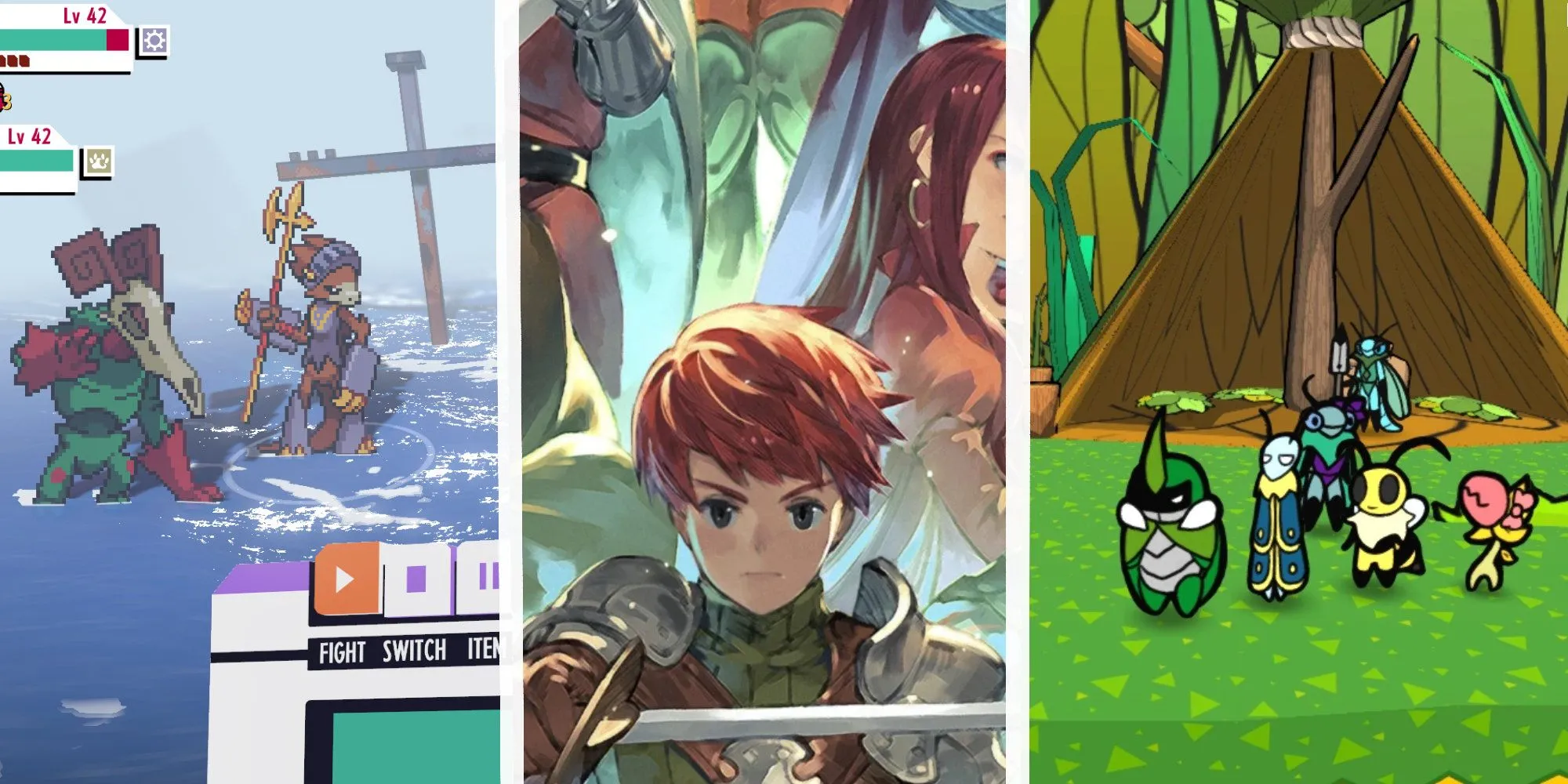 Hình ảnh giới thiệu ba tựa game JRPG indie hấp dẫn: Cassette Beasts, Chained Echoes và Bug Fables.