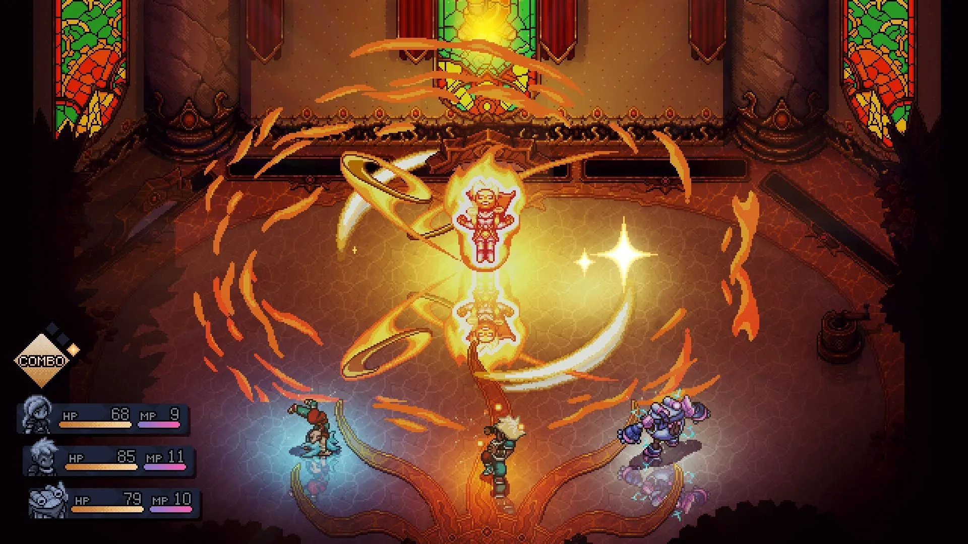 Hình ảnh quảng bá Sea of Stars: Throes of the Watchmaker, cận cảnh các nhân vật trong một khu vực mới.