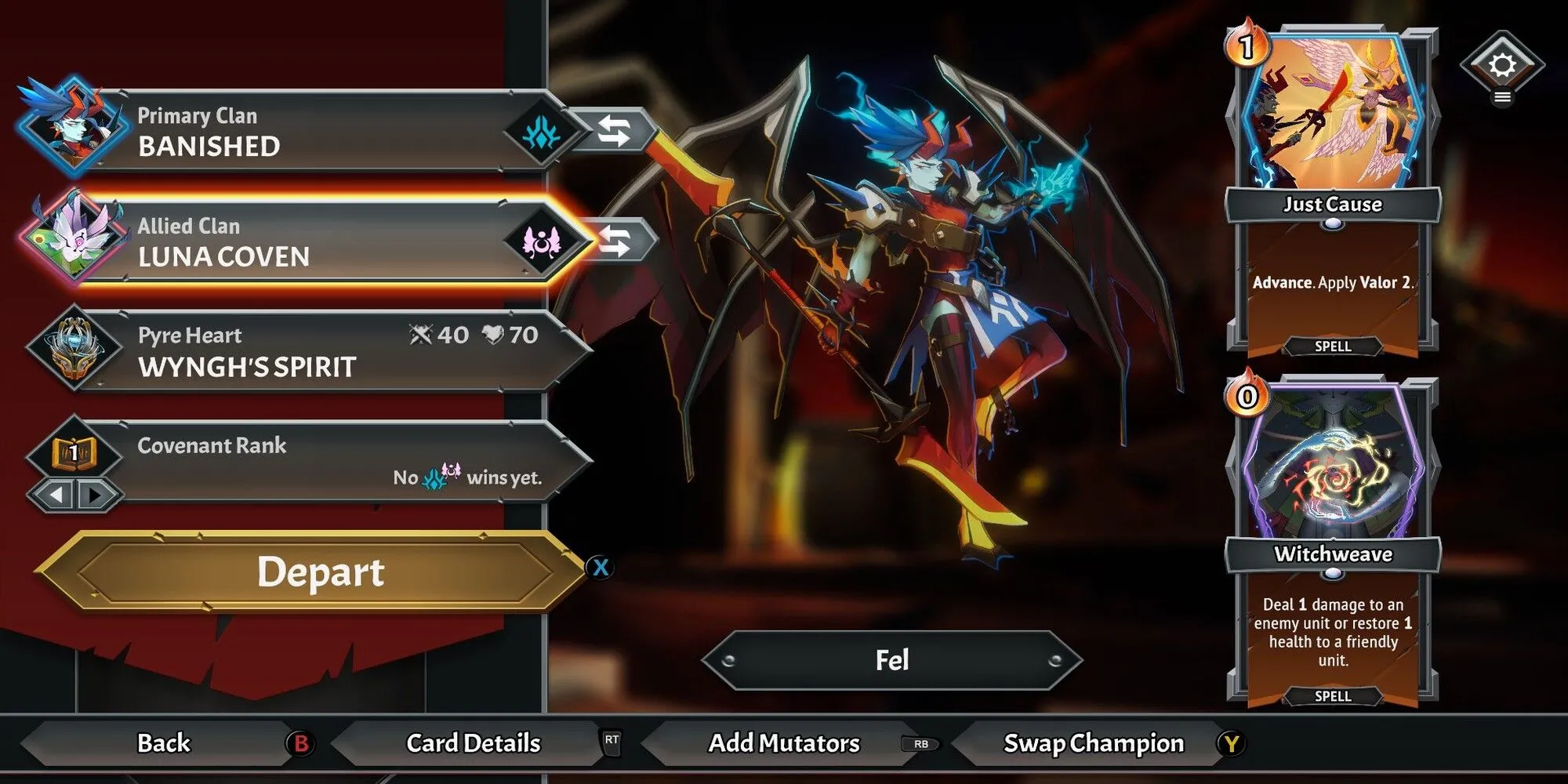Màn hình chọn Tộc chính (Primary Clan) và Tộc phụ (Secondary Clan) khi bắt đầu một lượt chơi mới trong Monster Train 2