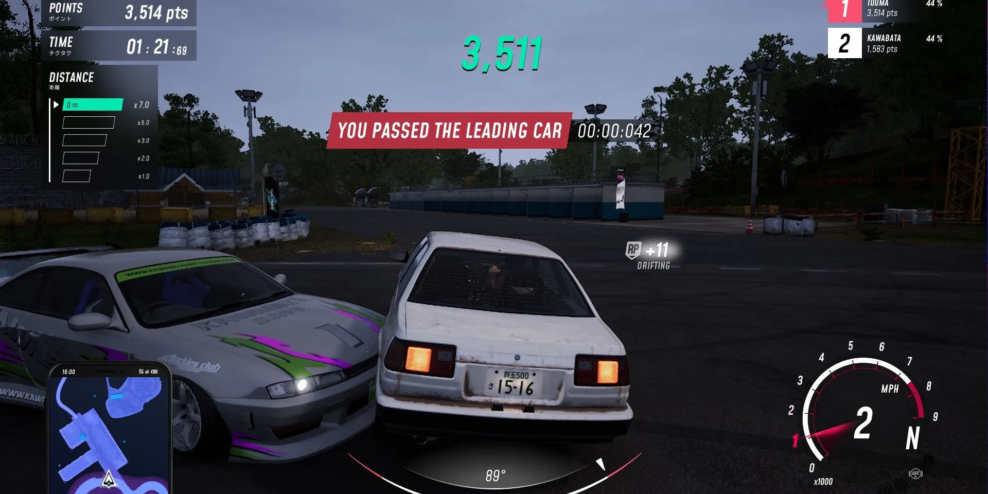 Người chơi vượt qua xe dẫn đầu trong nhiệm vụ và bị phạt trong JDM: Japanese Drift Master