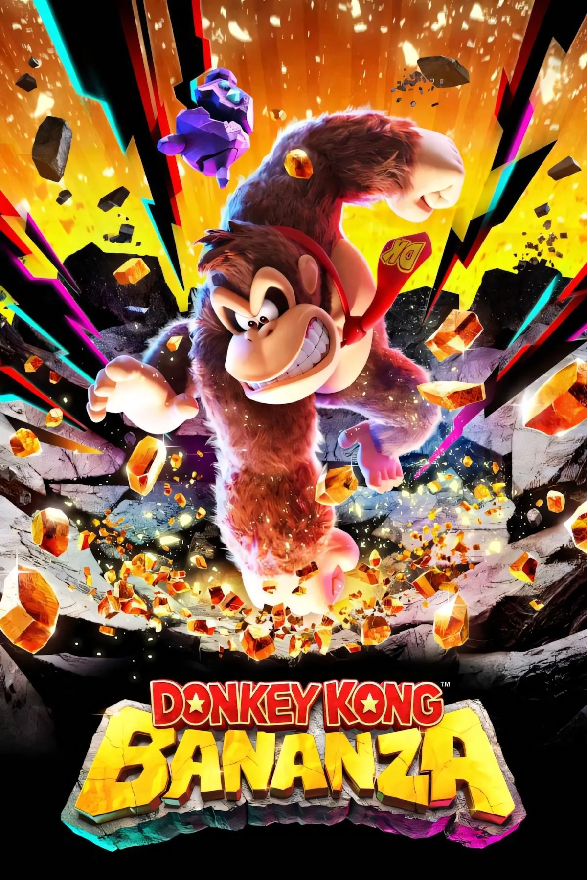 Ảnh bìa chính thức game Donkey Kong Bananza trên nền tảng Nintendo Switch 2, thể hiện phong cách hành động phiêu lưu đặc trưng của nhân vật.