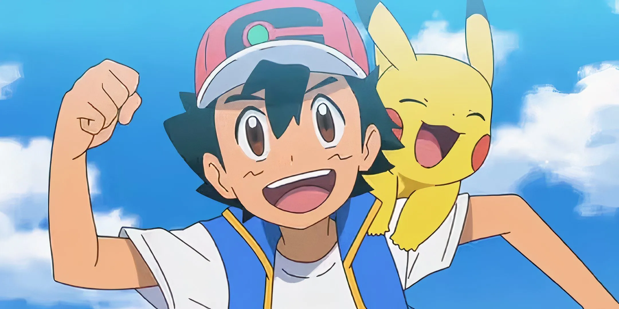 Ash chạy vui vẻ cùng Pikachu, tượng trưng cho khát vọng trở thành huấn luyện viên Pokemon giỏi nhất