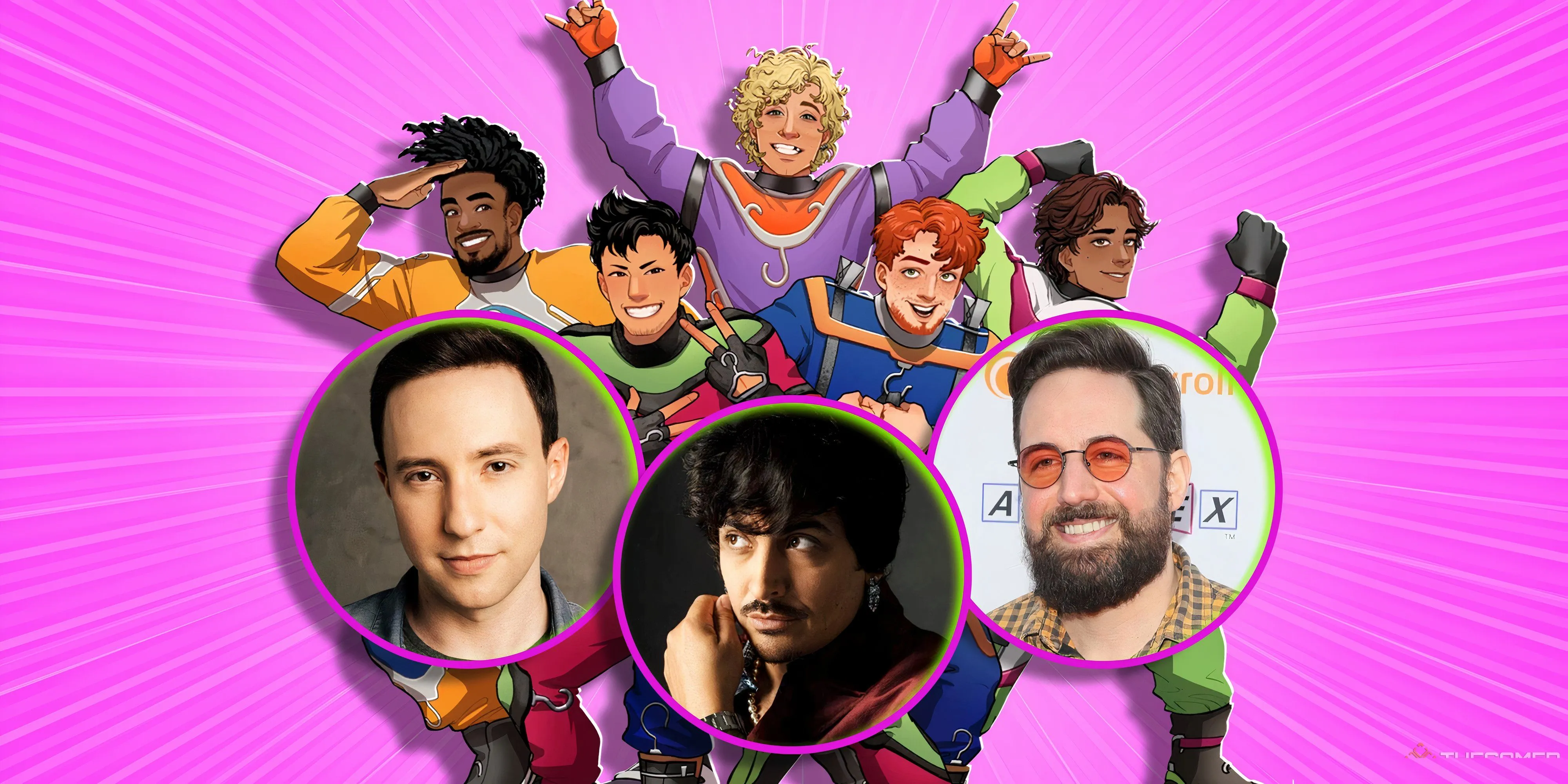 Ba diễn viên lồng tiếng Max Mittelman, Robbie Daymond, Ray Chase tạo dáng trước The Hanks trong game Date Everything.