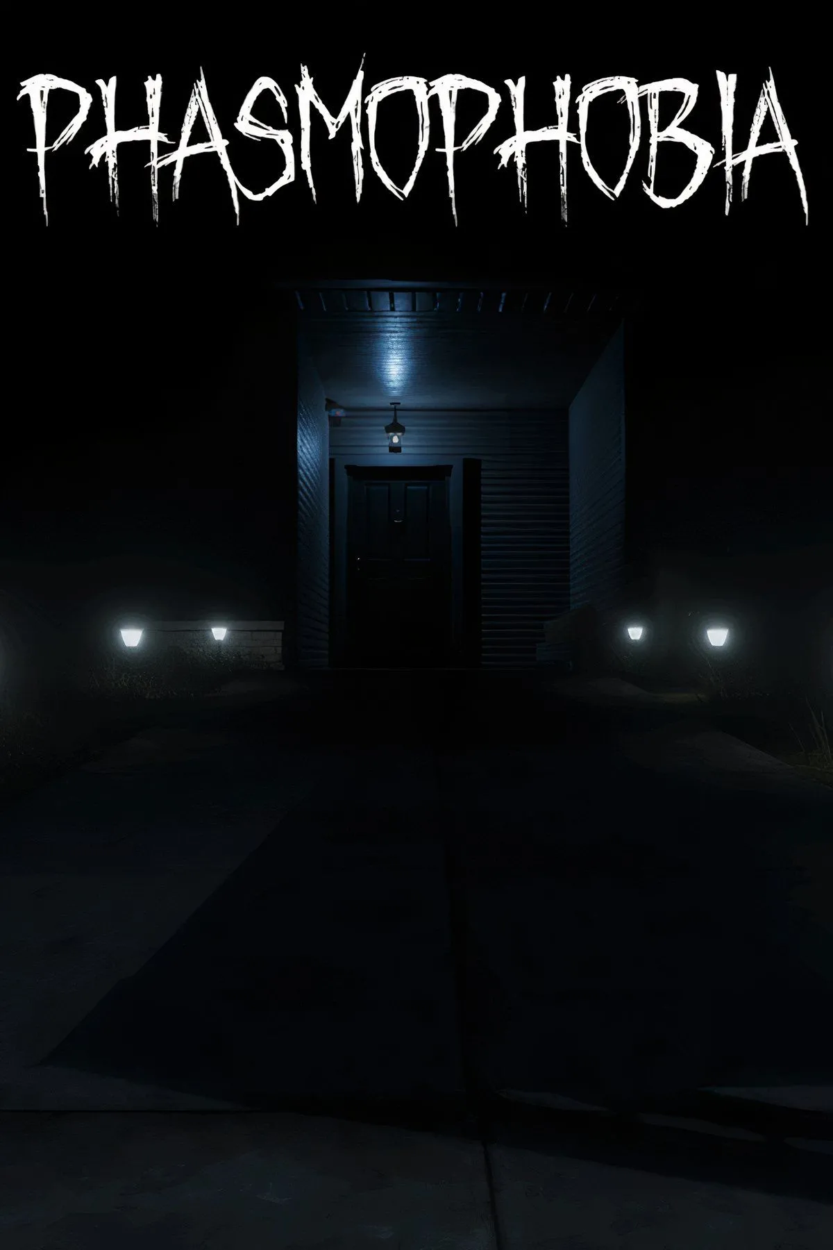 Bìa game Phasmophobia với hình ảnh thiết bị săn ma và không gian u ám, rùng rợn của một ngôi nhà ma ám