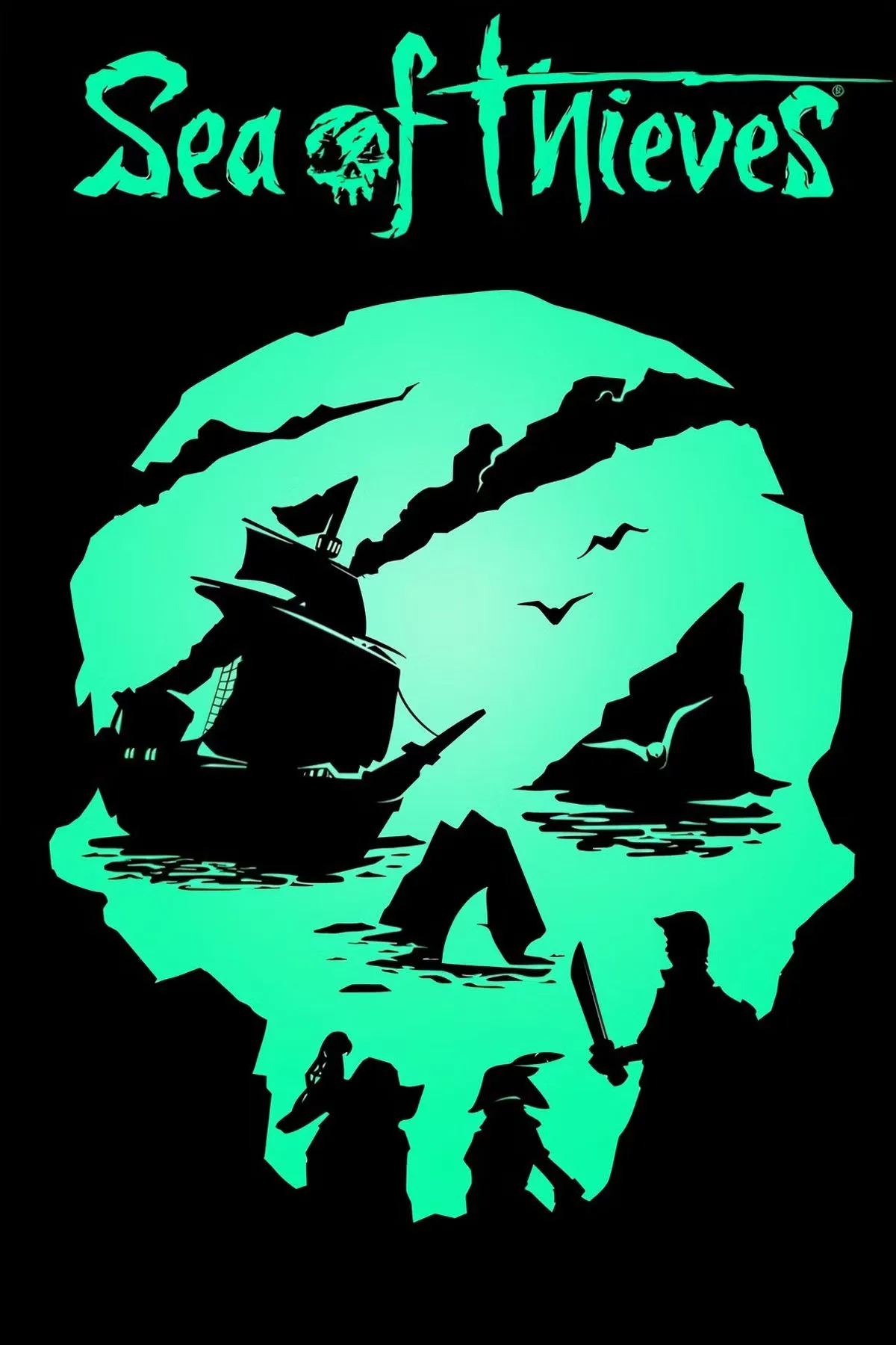 Bìa game Sea of Thieves với cướp biển trên đại dương sóng gió