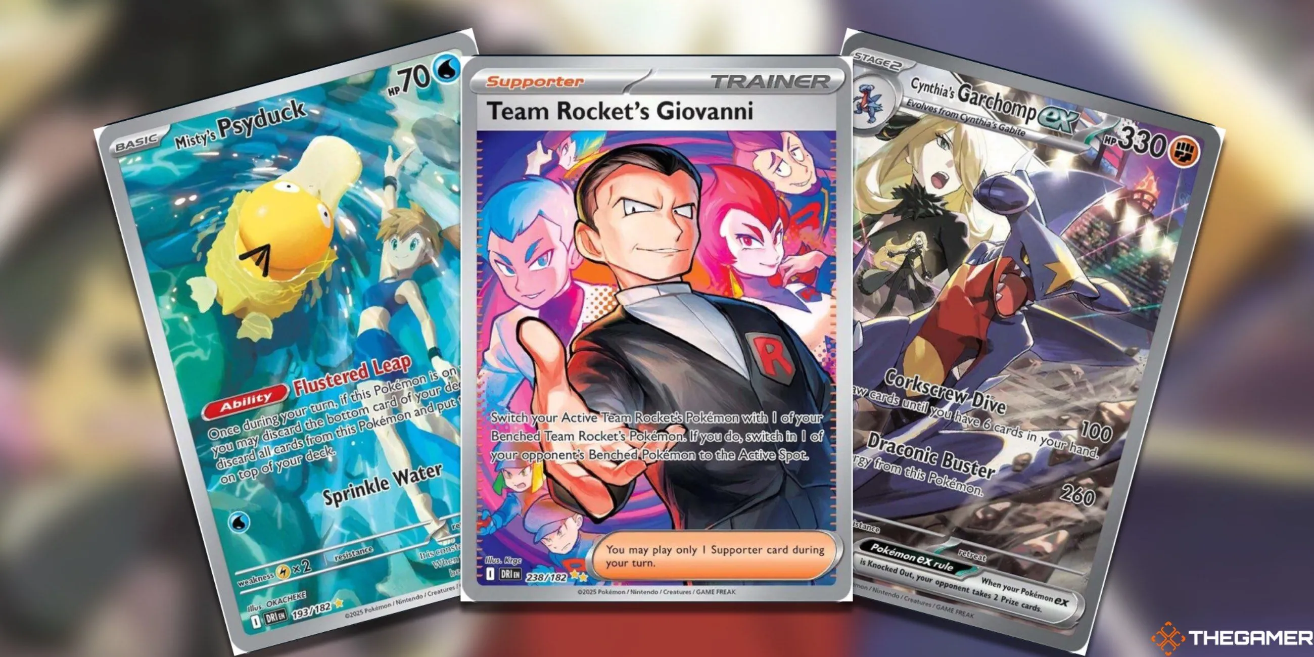 Bộ ba thẻ bài từ set Destined Rivals của Pokemon TCG, bao gồm thẻ Misty.