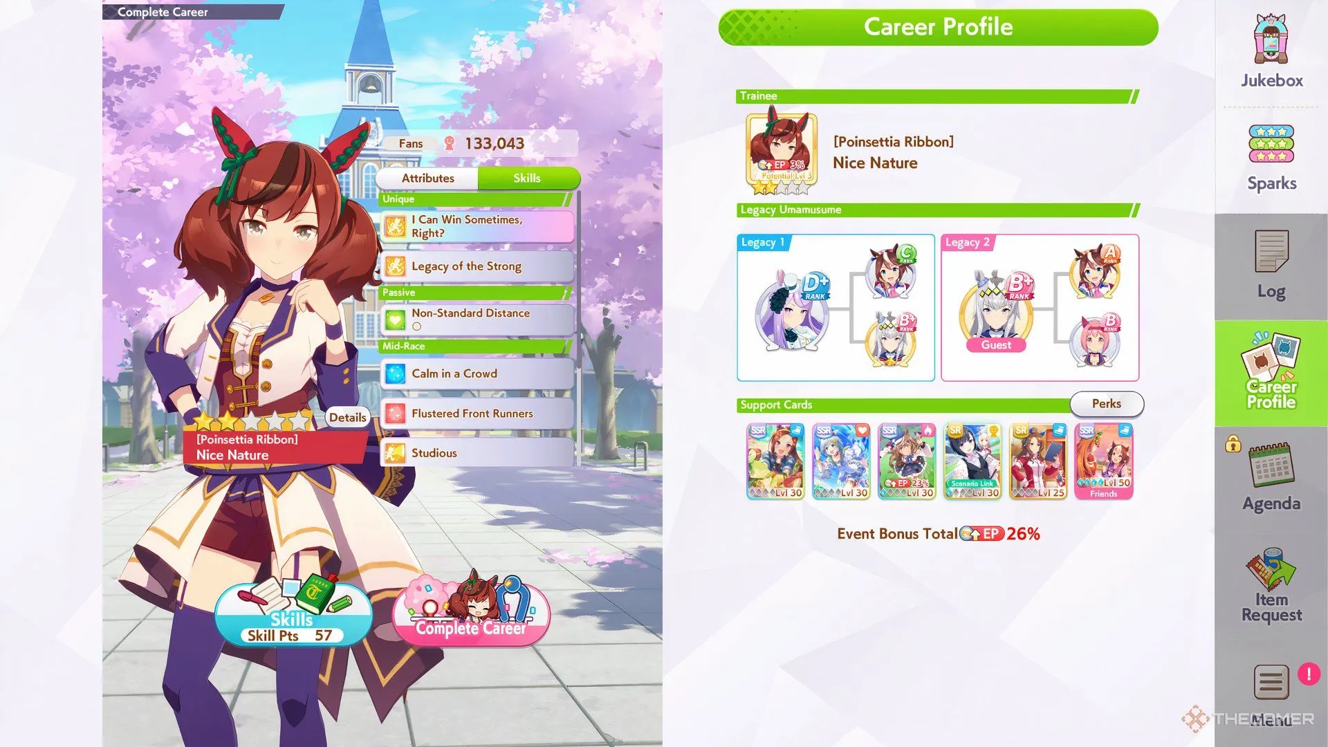 Các kỹ năng nổi bật của Nice Nature trong Umamusume, bao gồm Mystifying Murmur và Sharp Gaze, giúp giảm tốc độ đối thủ