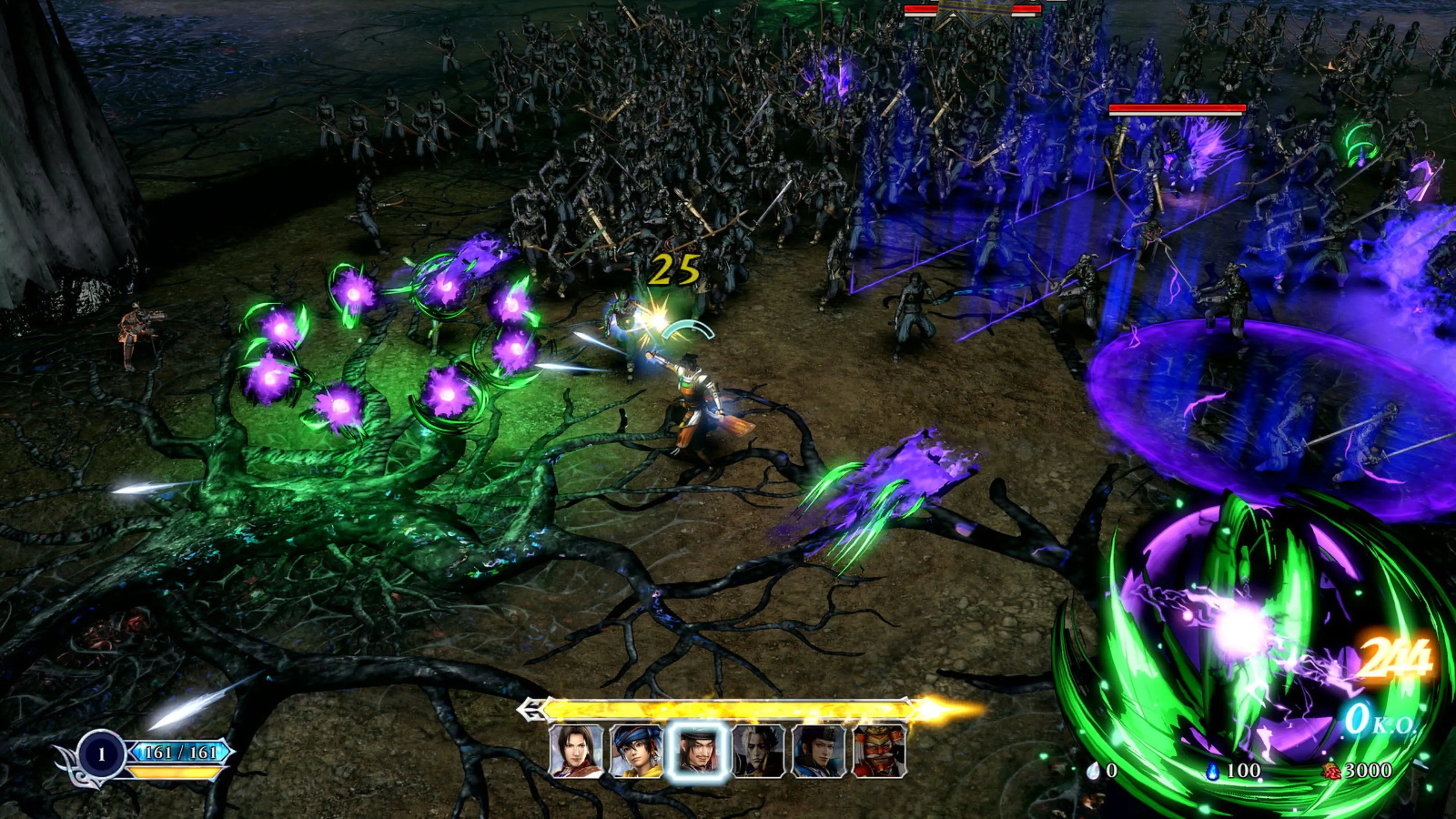 Cảnh gameplay trong Warriors Abyss với nhân vật sử dụng kỹ năng đặc biệt gây sát thương diện rộng