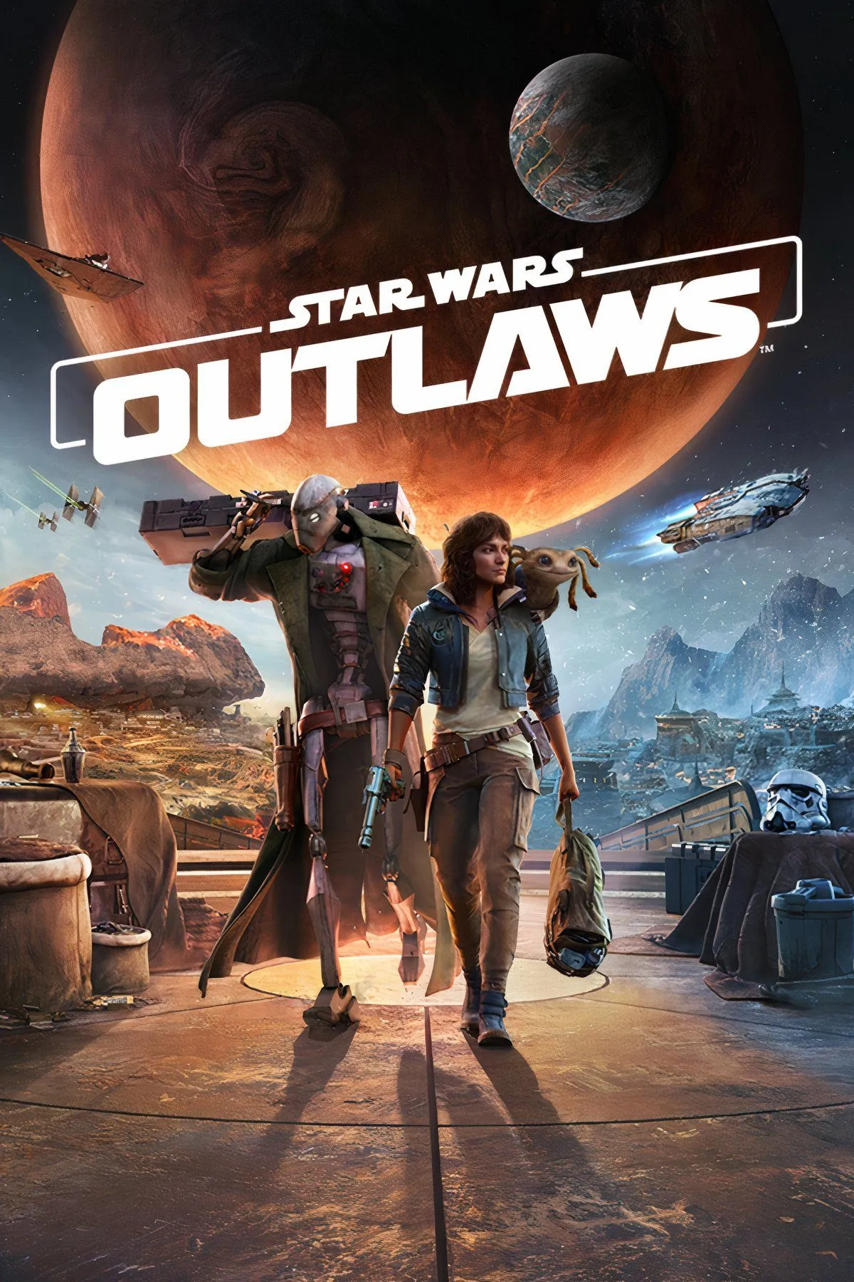 Cảnh quay đầy hành động từ Star Wars Outlaws, thể hiện môi trường rộng lớn và những pha đối đầu kịch tính trong game.