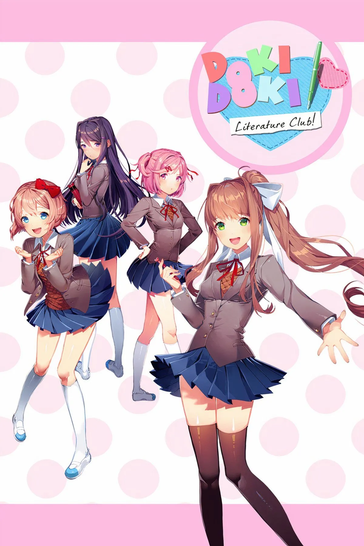 Cô gái tóc hồng Sayori trong game Doki Doki Literature Club! thể loại visual novel.