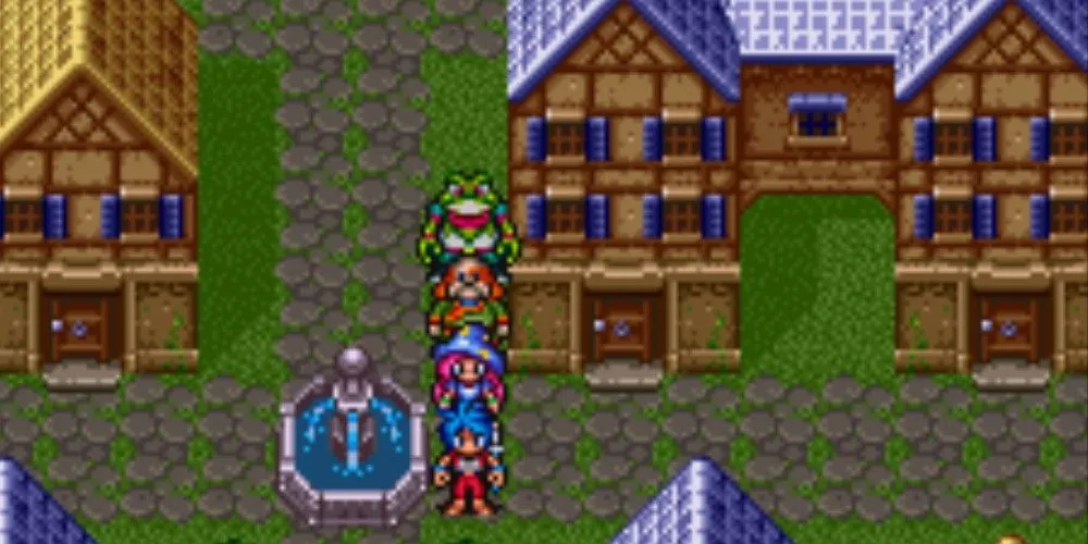 Dàn nhân vật chính tại thị trấn trong Breath of Fire 2, một tựa game nhập vai kinh điển của Capcom
