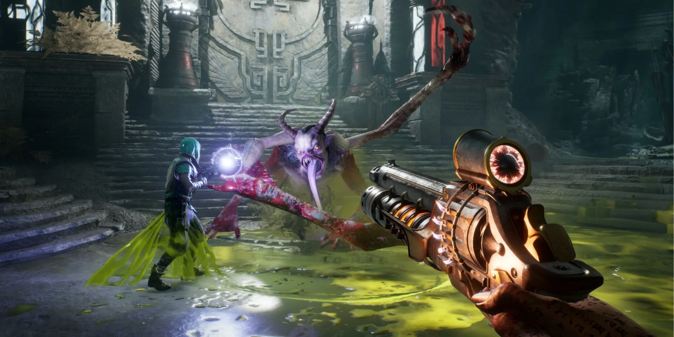 Game thủ dùng súng ngắm bắn quỷ cánh trong Painkiller 2025, thể hiện lối chơi di chuyển linh hoạt