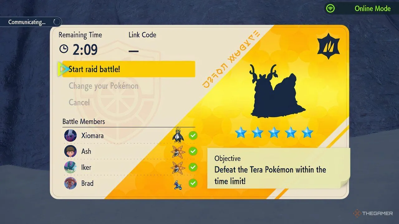 Game thủ xếp hàng tham gia Tera Raid chiến đấu Shiny Wo-Chien cùng đồng đội trong Pokemon Scarlet Violet.