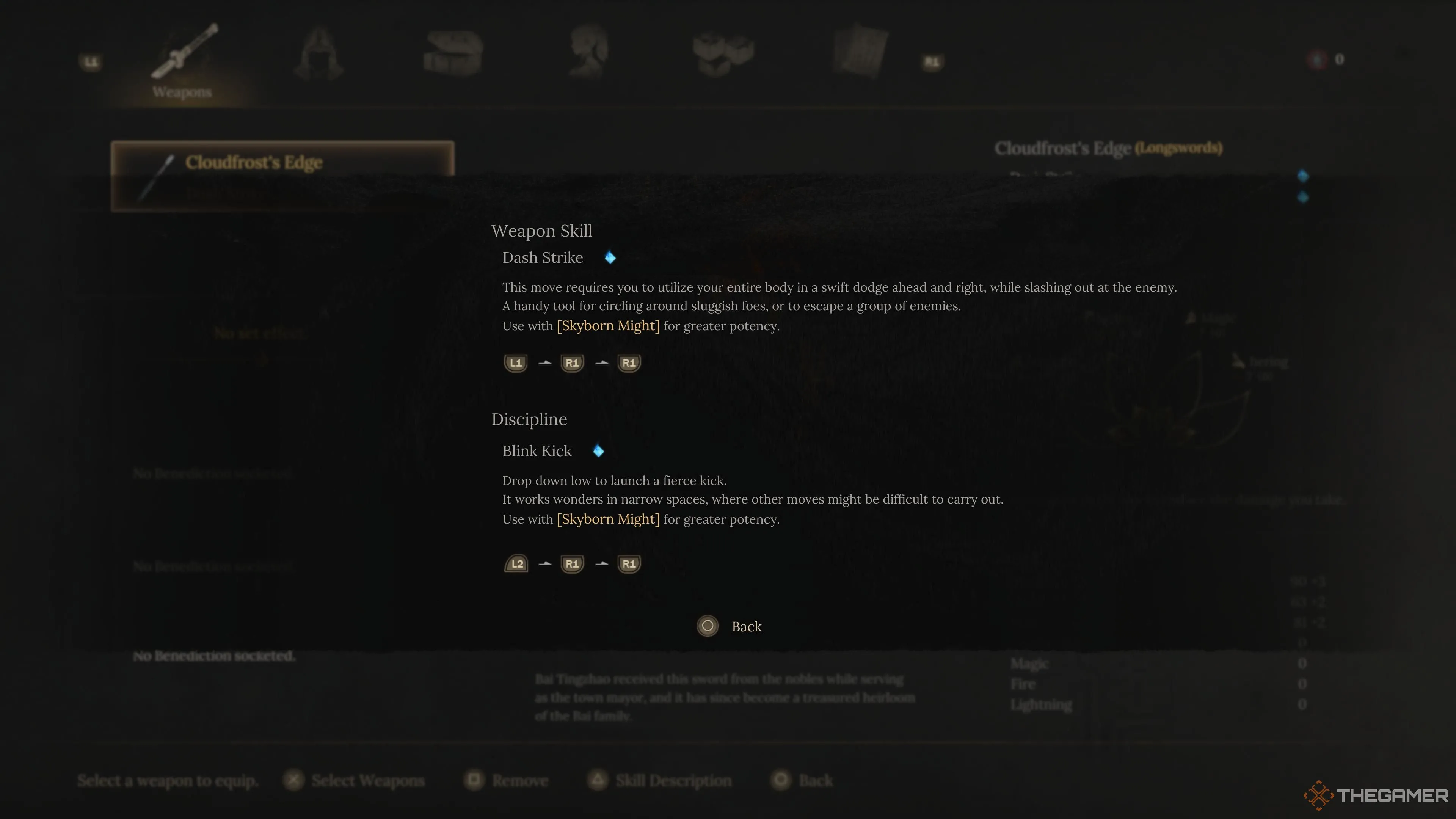 Giao diện hiển thị Weapon Skill và Discipline Skill của vũ khí trong Wuchang Fallen Feathers