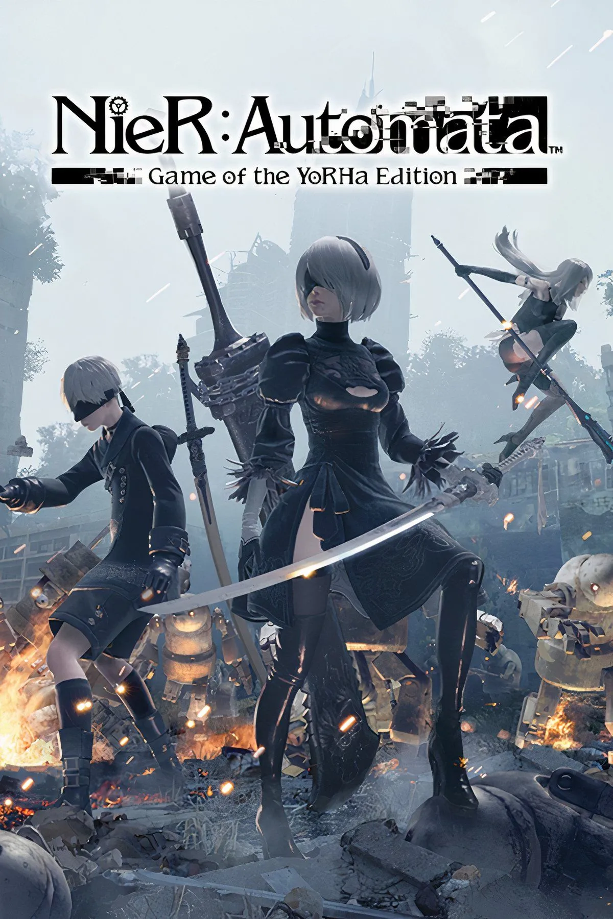 Hai android 2B và 9S trong thế giới hậu tận thế đầy bi tráng của NieR: Automata.