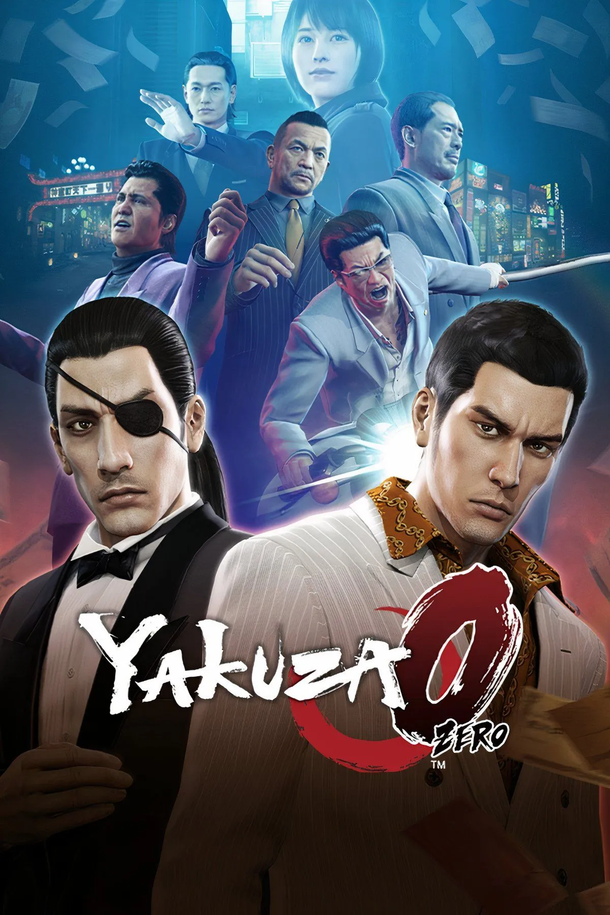 Hai nhân vật chính Kiryu Kazuma và Goro Majima trong Yakuza 0, bối cảnh Nhật Bản thập niên 80