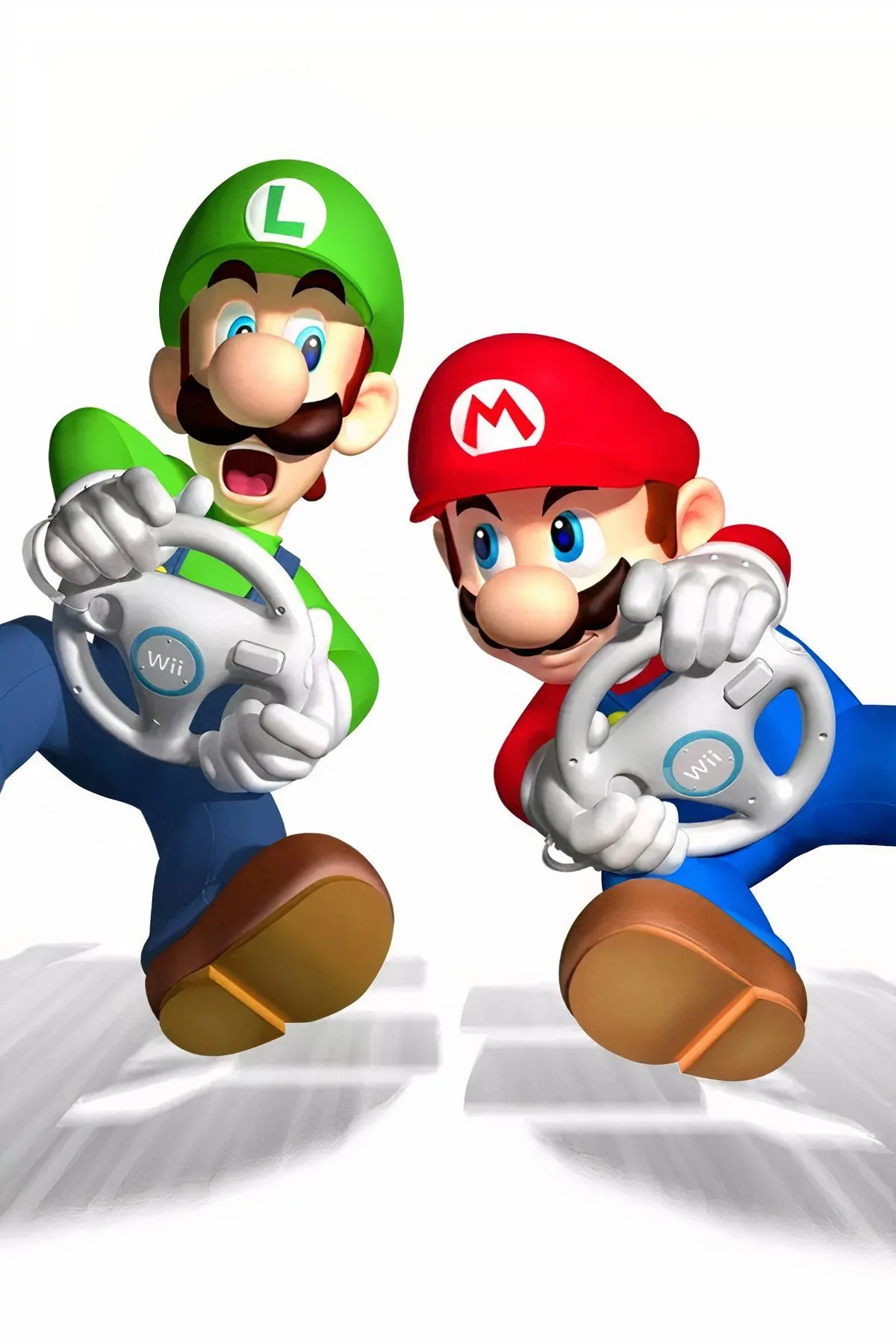 Hình ảnh bìa Mario Kart Wii với các nhân vật quen thuộc như Mario, Luigi, Peach đang đua trên đường đua cầu vồng, thể hiện lối chơi sôi động của game đua xe trên Wii.