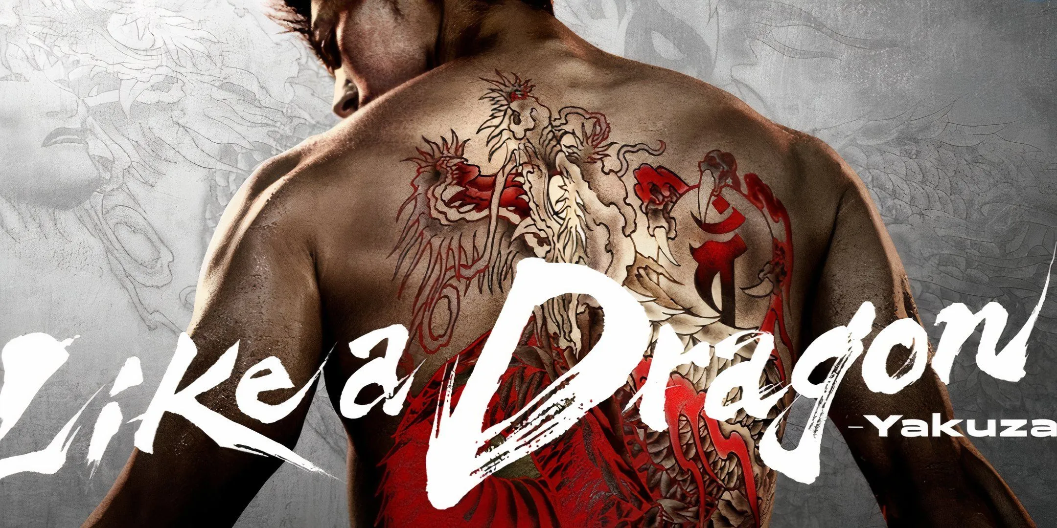 Hình ảnh nghệ thuật từ series Like a Dragon: Yakuza, khắc họa nhân vật chính với những hình xăm rồng đầy khí chất