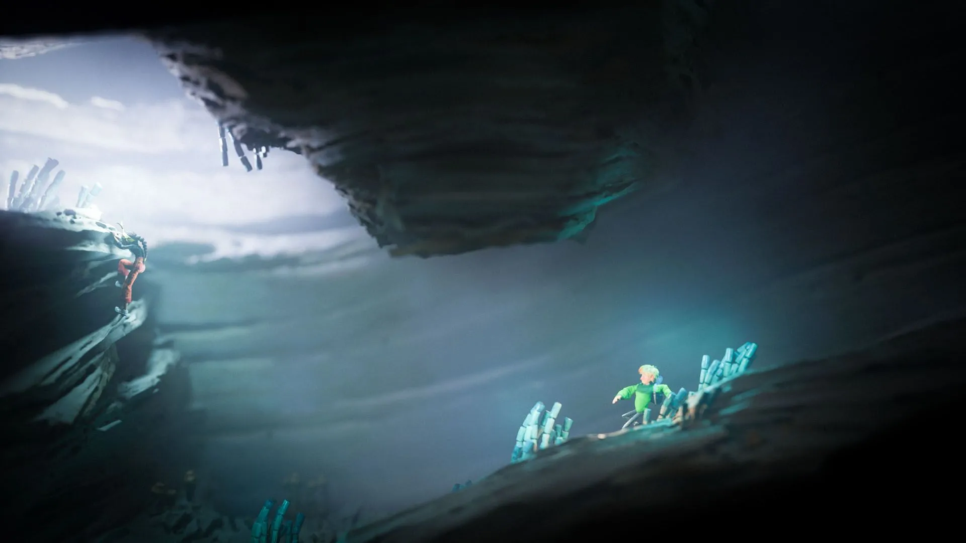 Màn hình gameplay Out of Words với nhân vật di chuyển qua một khu rừng được làm từ giấy, đầy màu sắc