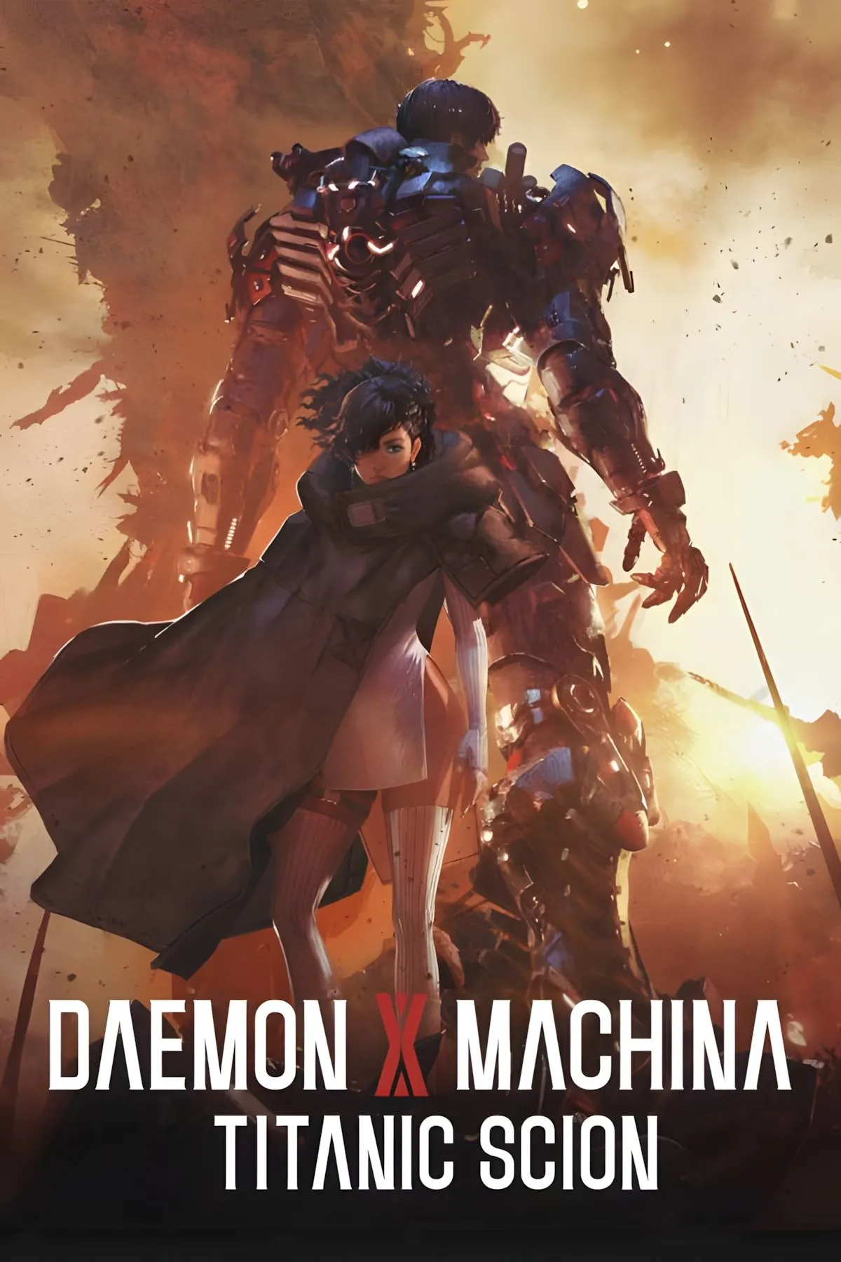 Mech chiến đấu khổng lồ trên artwork chính của Daemon X Machina: Titanic Scion, thể hiện sự tự do trong chiến trận
