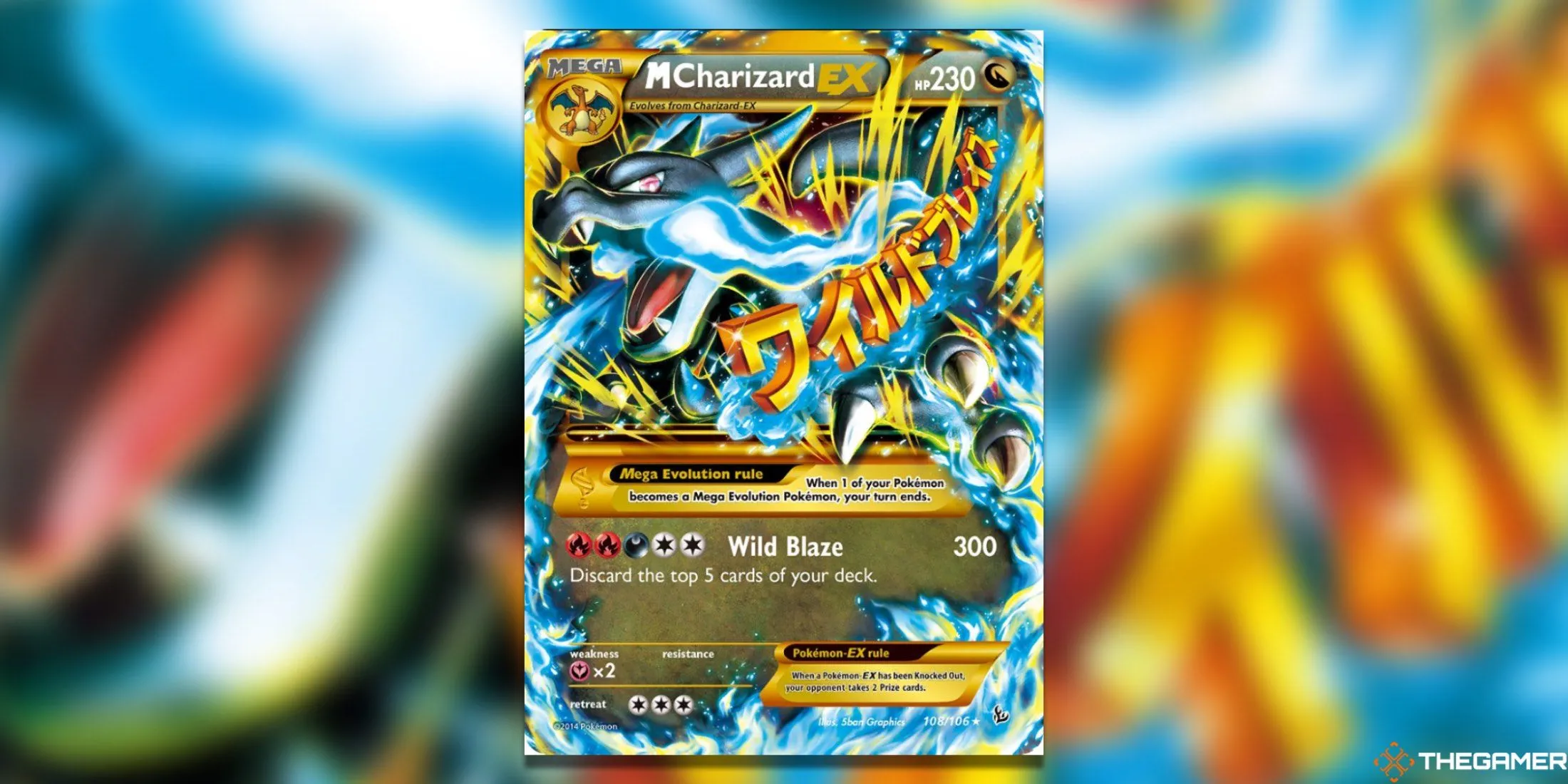 Mega Charizard X EX bùng cháy trong bộ bài Pokémon TCG Flashfire, một thẻ bài cực kỳ đáng giá cho mọi nhà sưu tầm.