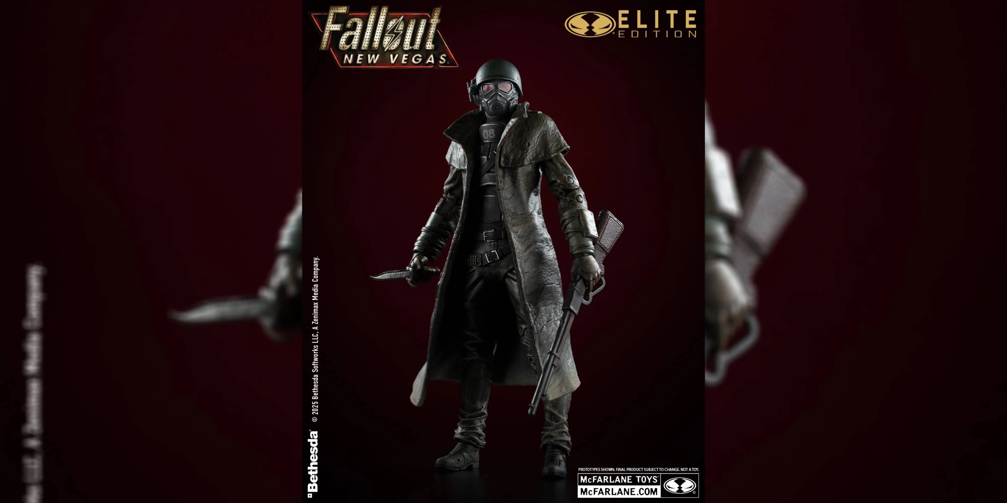 Mô hình NCR Ranger huyền thoại từ Fallout: New Vegas, chi tiết trang bị và tư thế sẵn sàng chiến đấu trên sa mạc Mojave.