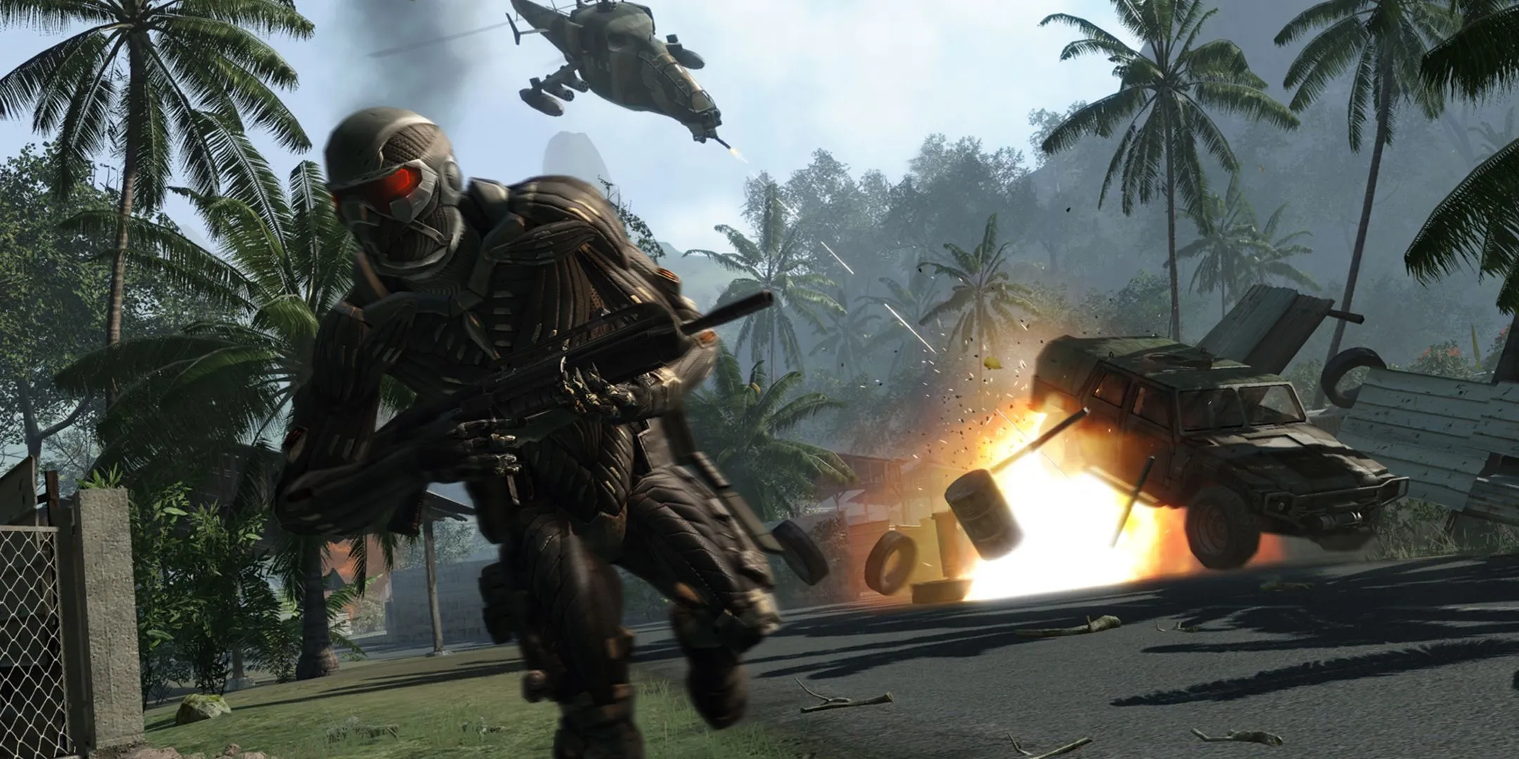 Một cảnh hành động căng thẳng trong tựa game Crysis, biểu tượng của các trò chơi PC yêu cầu cấu hình cao và thách thức khả năng tương thích phần cứng của người chơi.