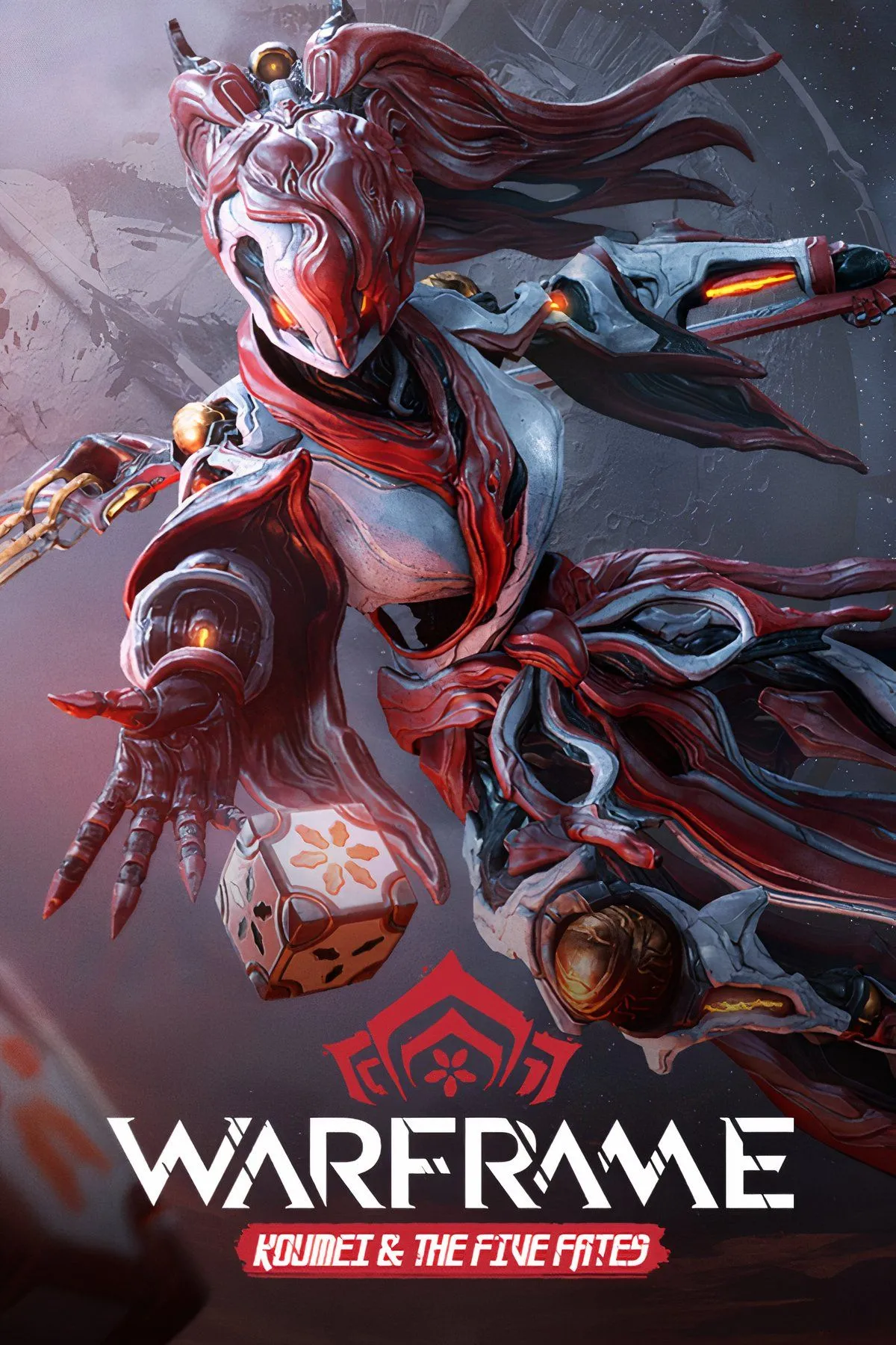 Một Warframe Tenno hùng dũng đang tạo dáng với vũ khí, minh họa sức mạnh và thiết kế ấn tượng của các bộ giáp trong Warframe