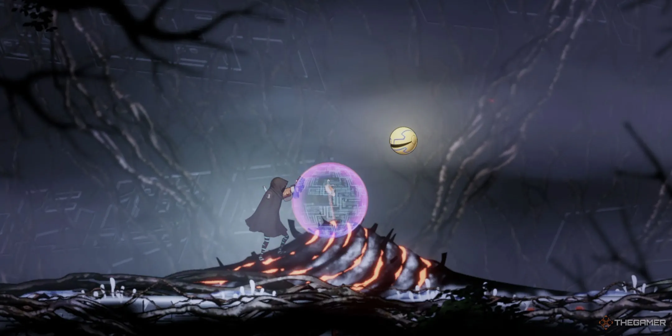 Nhân vật chính của Shadow Labyrinth rút kiếm chuẩn bị chiến đấu, thể hiện tinh thần phiêu lưu dấn thân vào hầm ngục nguy hiểm.