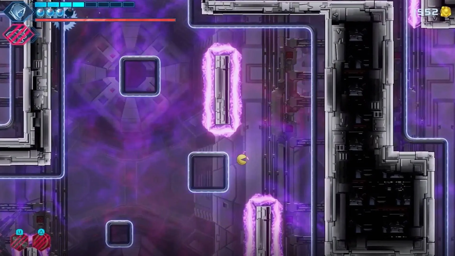 Nhân vật leo tường trong Shadow Labyrinth, thể hiện cơ chế di chuyển Metroidvania