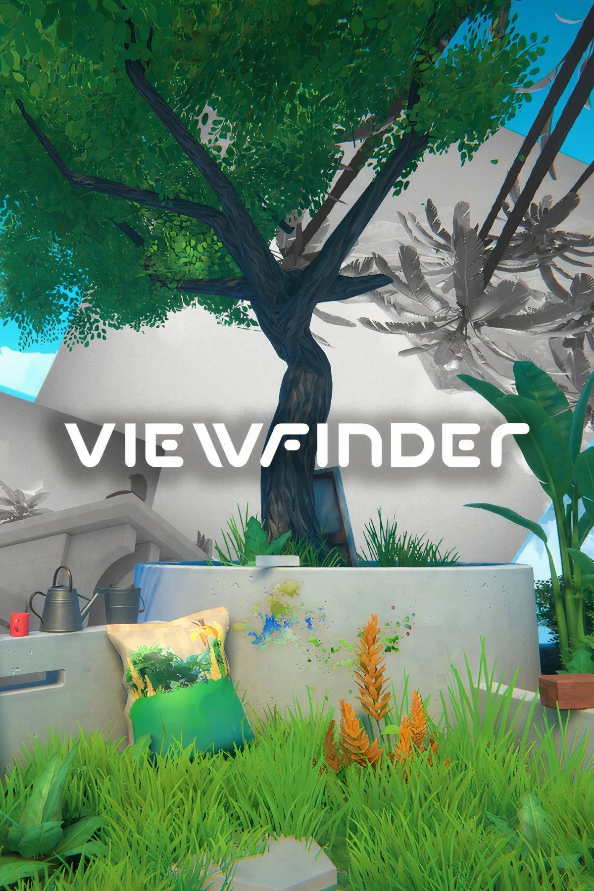 Nhân vật trong Viewfinder cầm một bức ảnh phong cảnh, chuẩn bị đặt vào không gian game để biến nó thành địa hình thực tế, làm mờ ranh giới giữa ảnh và thế giới ảo