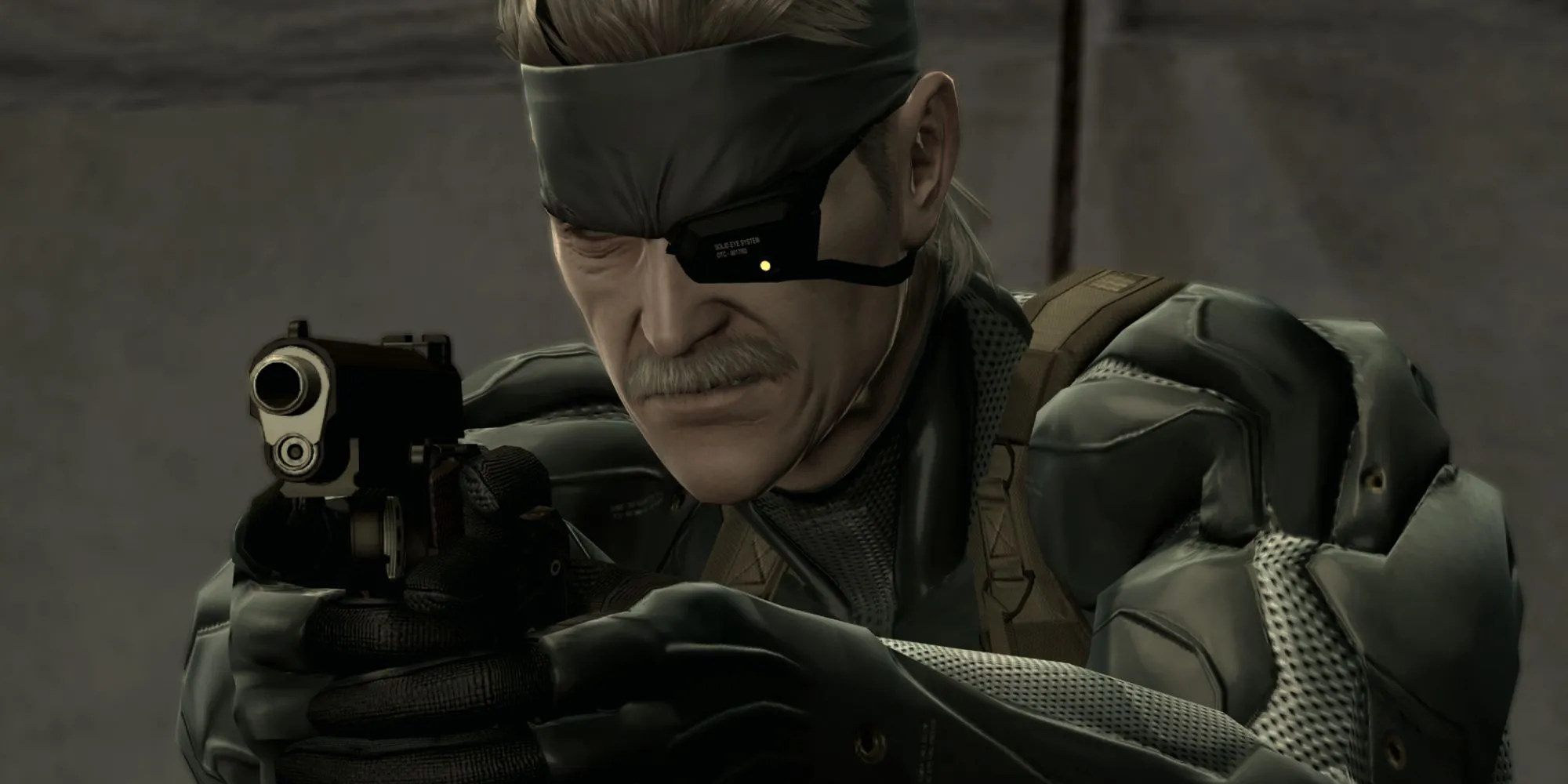Old Snake trong Metal Gear Solid 4: Guns of the Patriots với khẩu súng trên tay