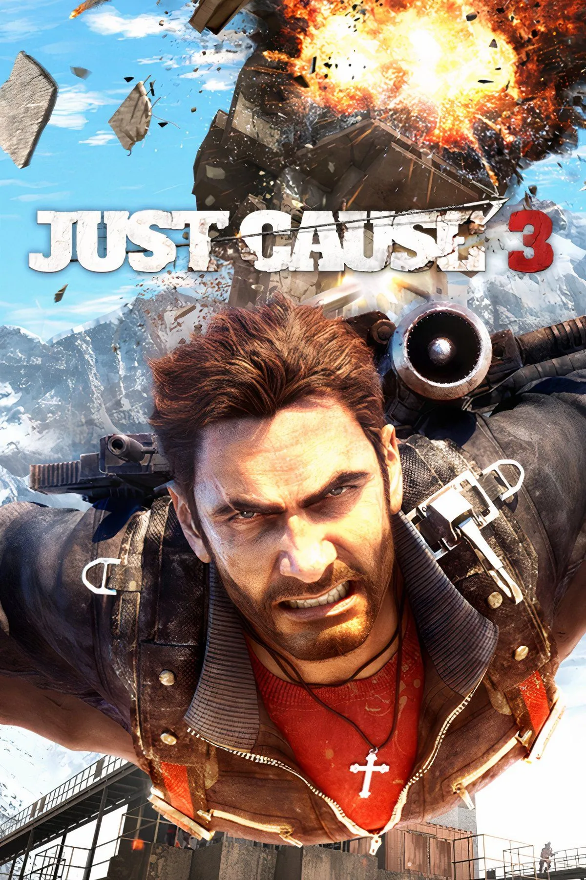 Rico Rodriguez với súng ống và dây móc huyền thoại trong Just Cause 3, sẵn sàng phá hủy mọi thứ