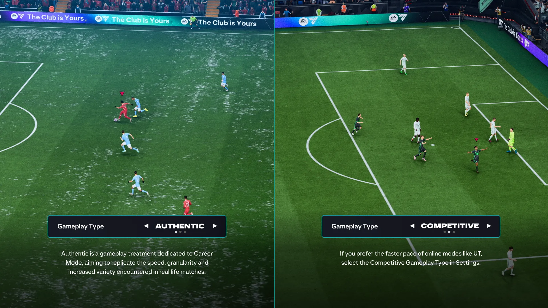 So sánh trực quan hai phong cách gameplay Competitive và Authentic trong EA FC 26.