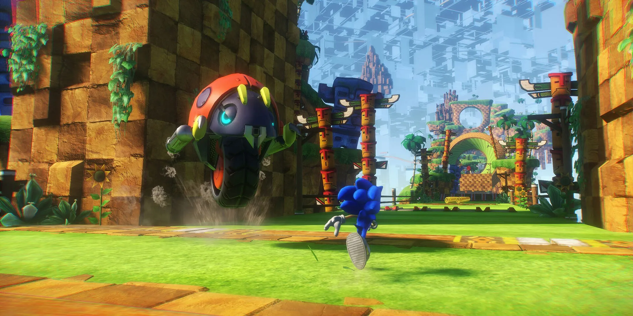 Sonic lao qua đối thủ trên nền cảnh quan hùng vĩ và kỳ bí của Sonic Frontiers